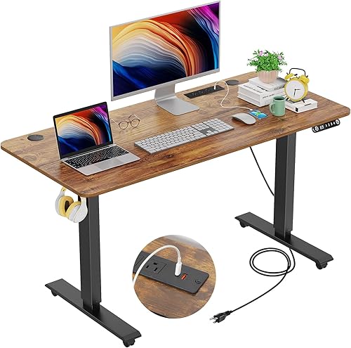 Miniatura 10 de Escritorio eléctrico de pie de altura ajustable de 55 x 24 pulgadas con estación de carga escritorio de pie con alfombrilla de mouse de gran tamaño