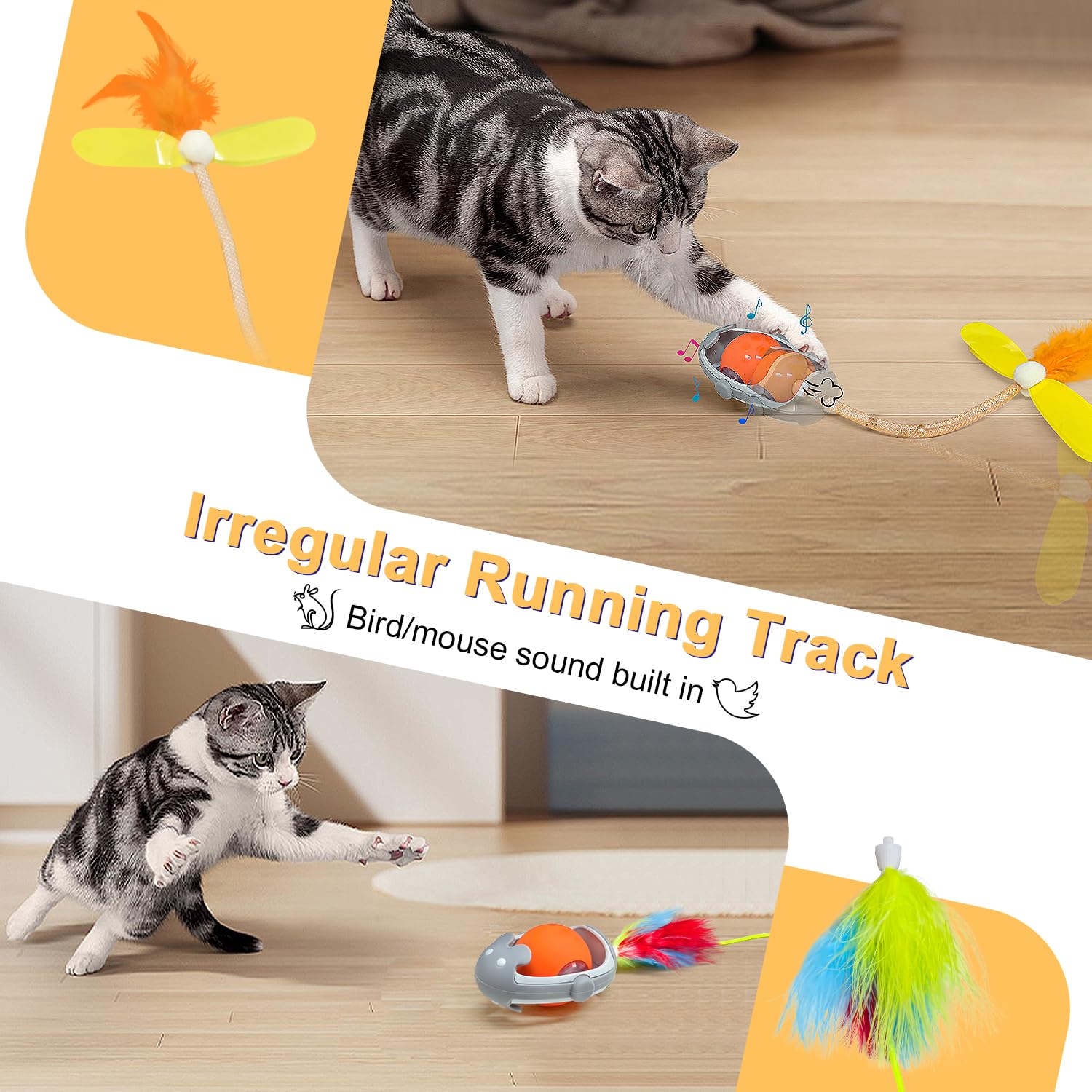 Tyasoleil Cat Ball, Electric Automatic Toys for Indoor Cats Interactive Cat Toy, Rechargeable Irregular Moving Ball - Image 2