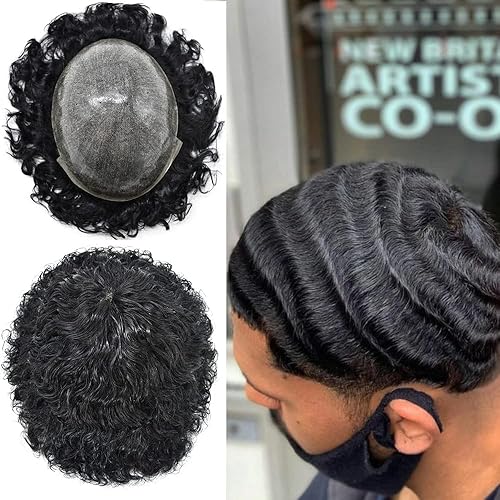 Miniatura 8 de Pelucas afro Toupee de 0.236in para hombre, color negro, con ondas afro de 0.236 pulgadas, con inyección de poliuretano, sistema de repuesto,