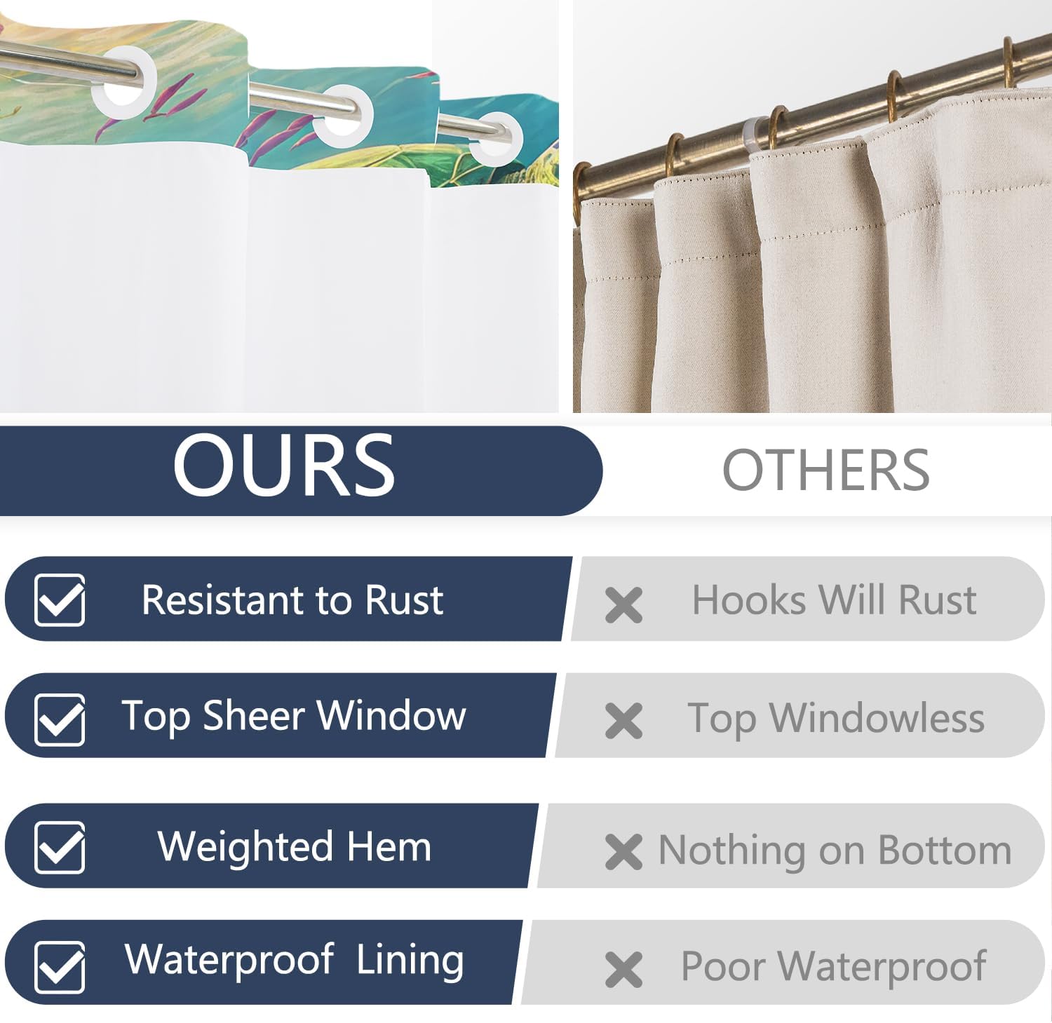 Sea Turtle Shower Curtain with Snap in Liner Set, Double Layers Waterproof Fabric Shower Curtain with Mesh Top Window, Blue Ocean Tropical Fish Marine Life Bathroom Curtains, Weighted Hem, 71x74 Inch