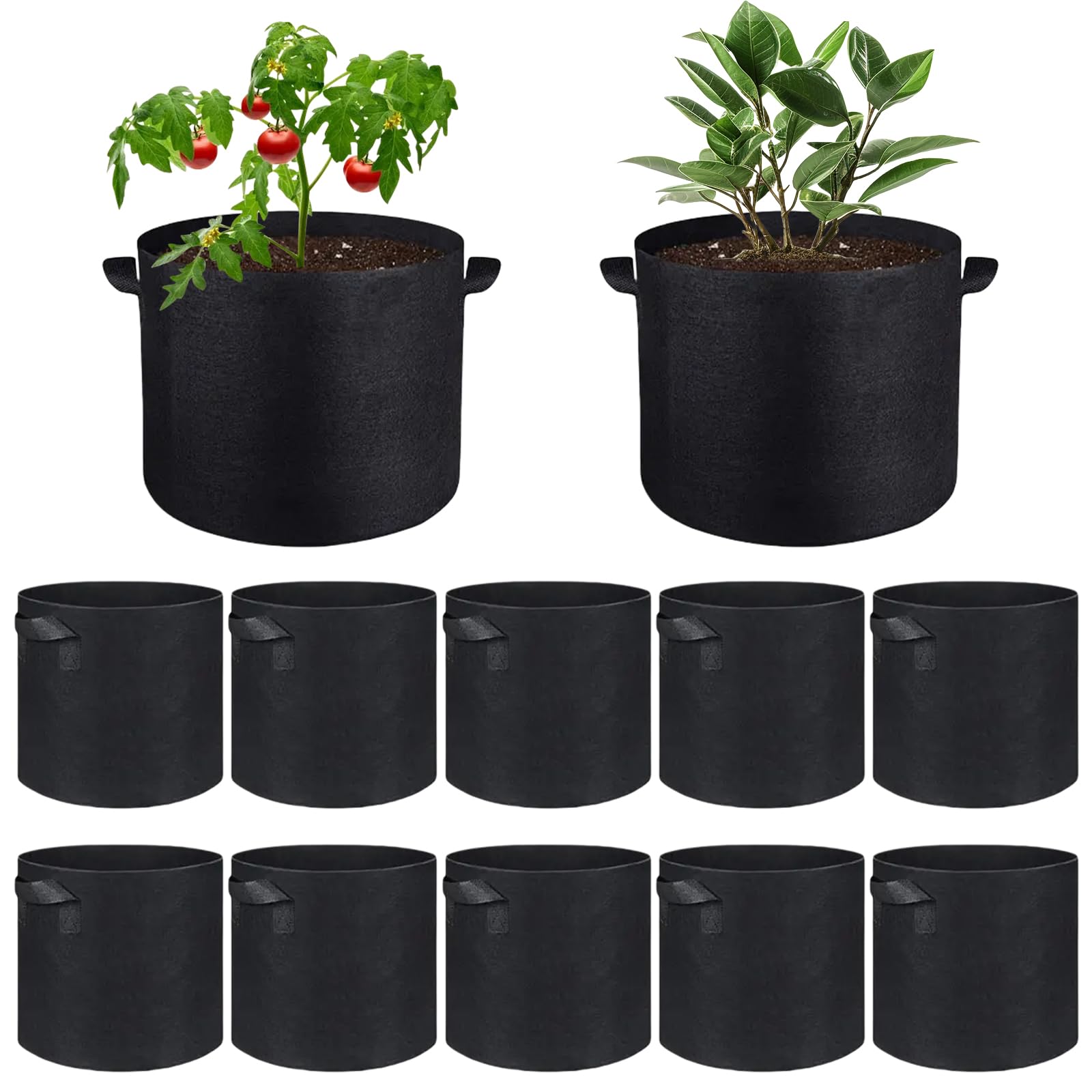 Lot de 10 sacs de culture pour légumes, sacs de culture de 37 litres, pots en tissu non tissé épais avec poignées, conteneurs de culture pour légumes et fleurs