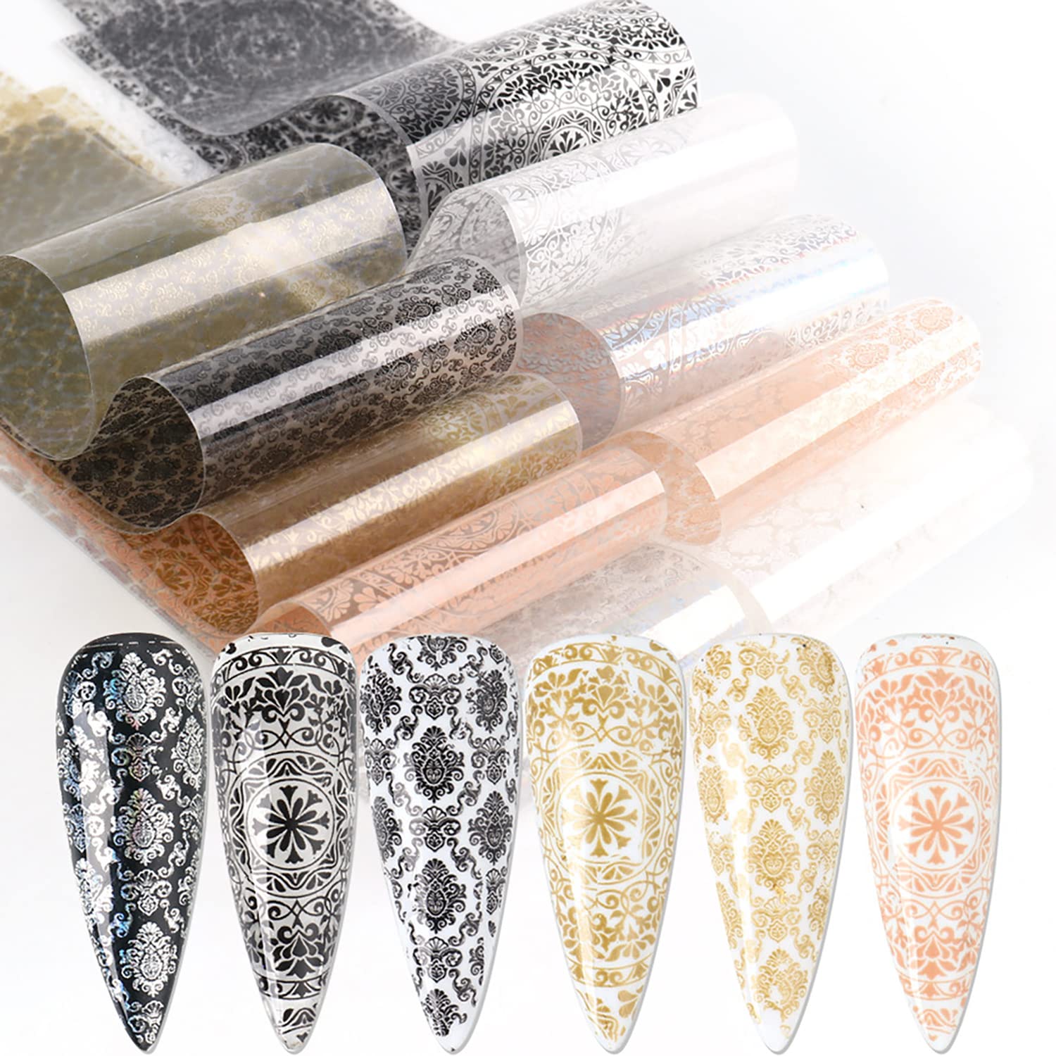 Holographic Nail Foil Stickers - Retro Flowers, Sky Starry Paper Transfer Foils, Lace Floral Nails Supplies for Women & Men Manicure