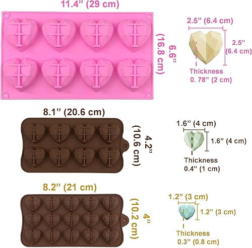 Miniatura 3 de Moldes de silicona con forma de corazón geométrico (3 piezas) - Mini formas de corazón para cubitos de hielo, chocolate y formas divertidas