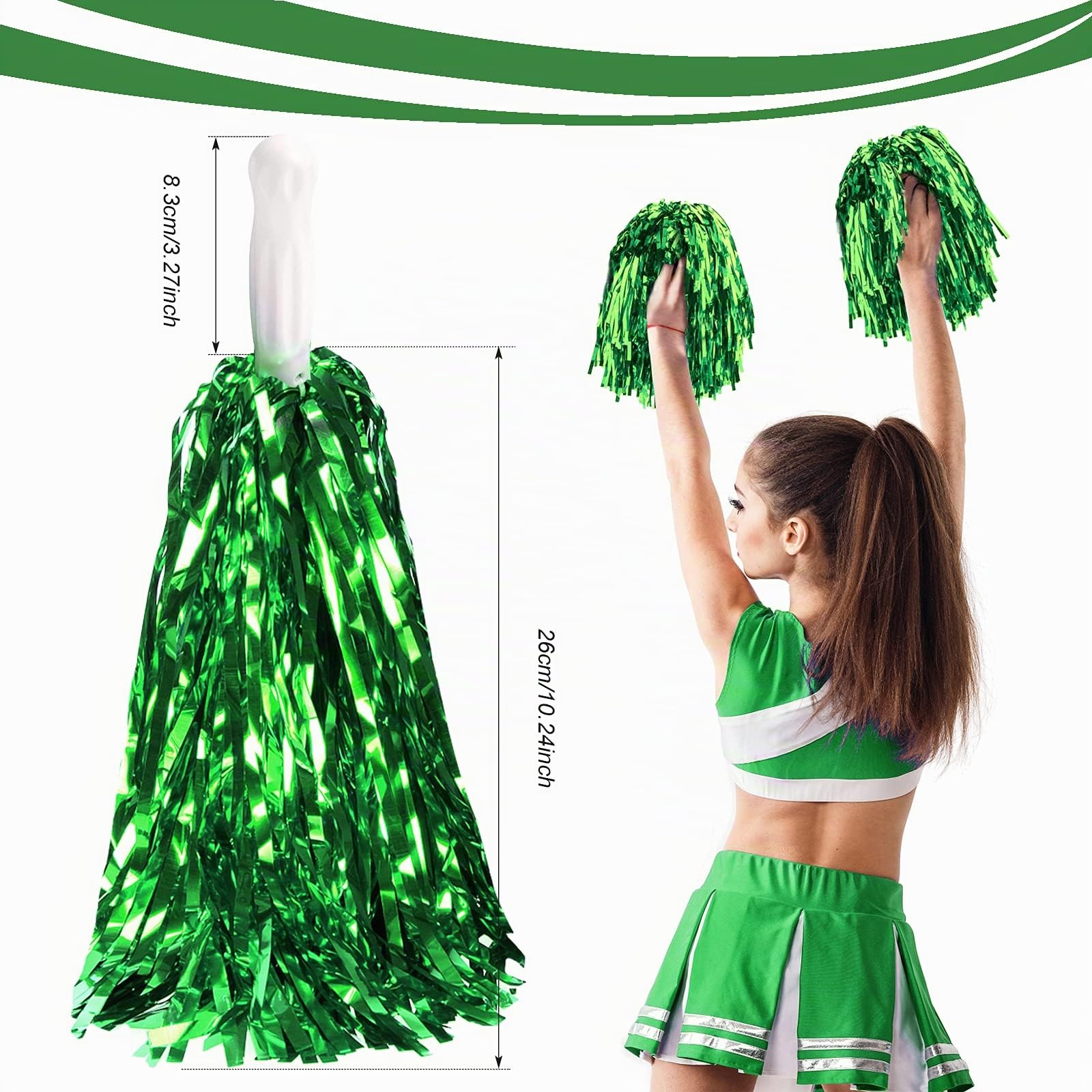 24 STK Metallisch Cheerleading Pompons zum Kinder, Cheerleader Jubeln Pom Poms mit Schlagstockgriff, Jubelnde Truppe Handblume zum Erwachsene Mannschaft Geist Sport Spiel Tanzparty