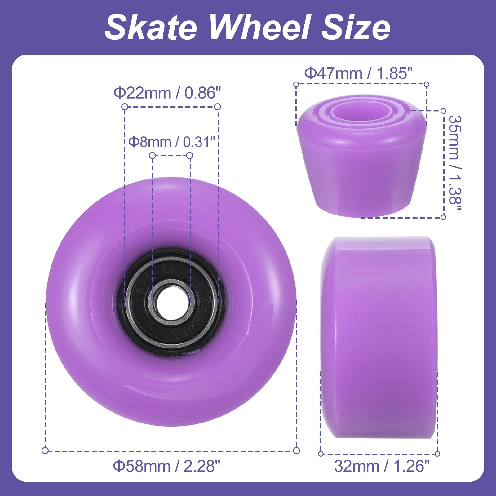 PATIKIL Patines Ruedas Juego, 58x32mm Patineta Ruedas con Rodamientos, Patineta Frenos Púrpura
