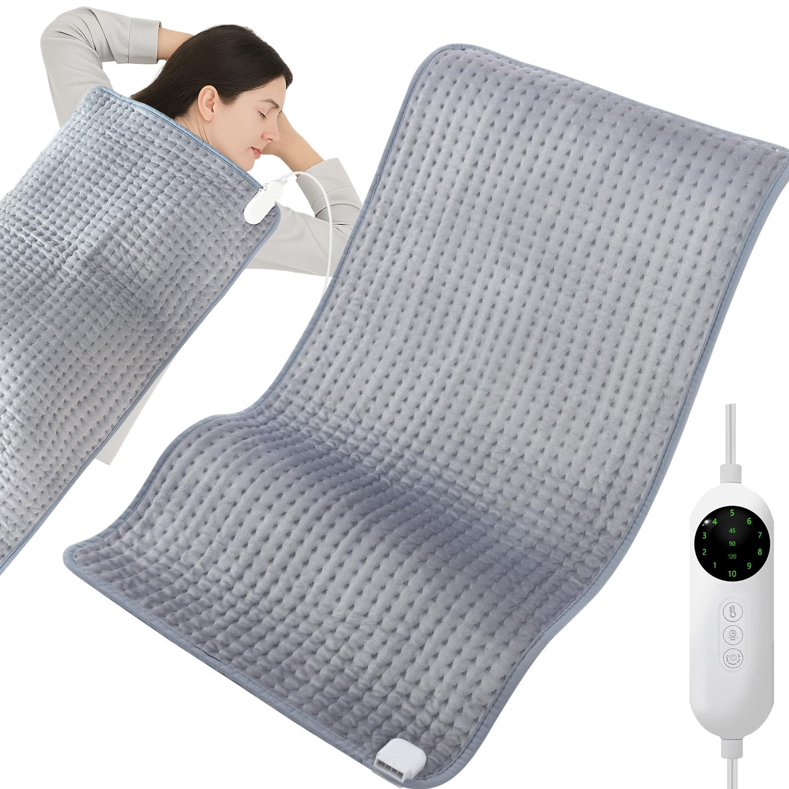 Extra Large Heating Pads for Back Pain Relief & Period Cramps,20"x40" King Size, with Upgraded 10 Temperature Controllers and 3 Timer Options,Machine