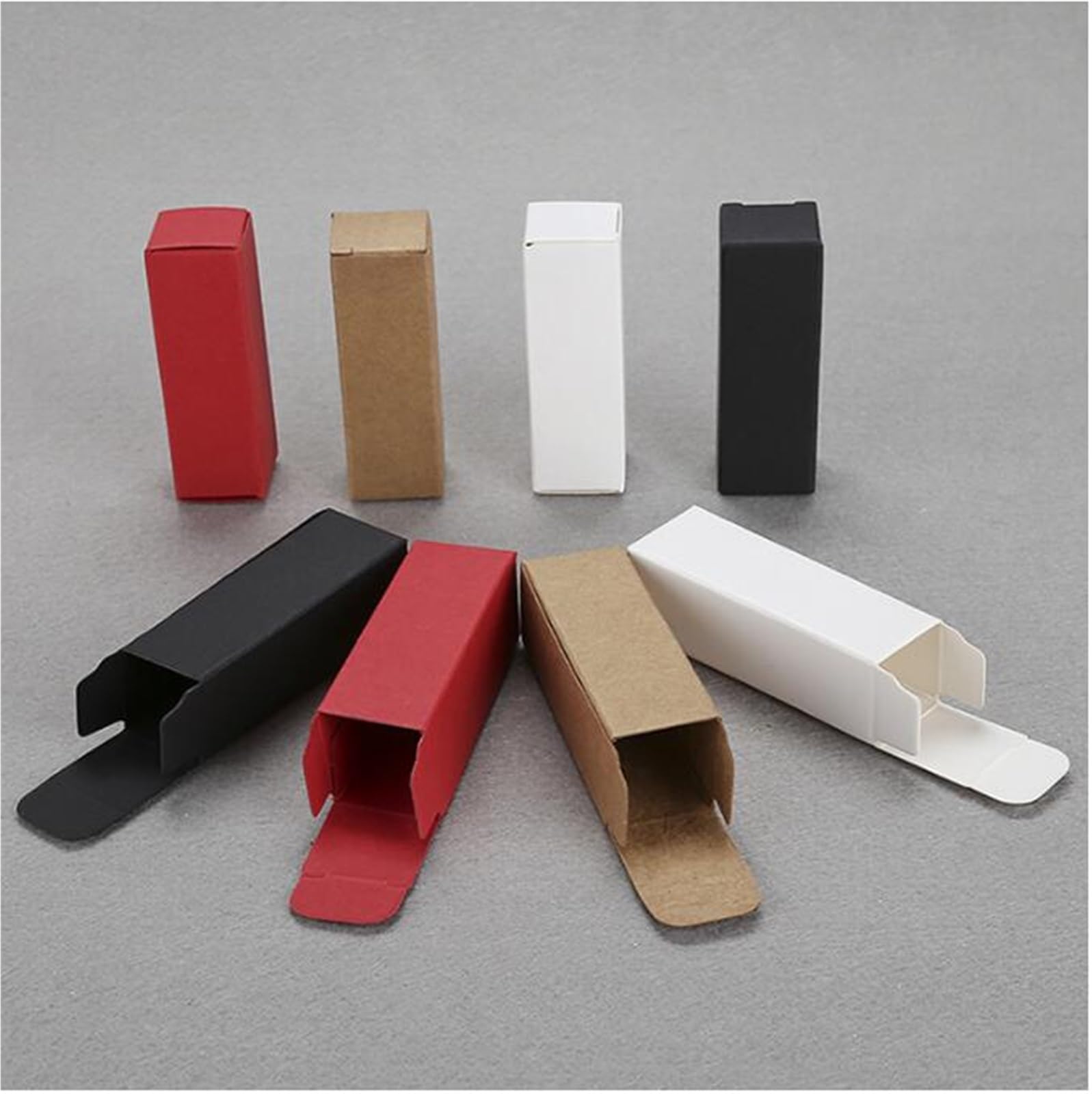 100 scatole di carta kraft rosse, bianche e nere, per contenere rossetti, cosmetici, regali, mini scatole di cartone (nero, 3 x 3 x 8 cm)
