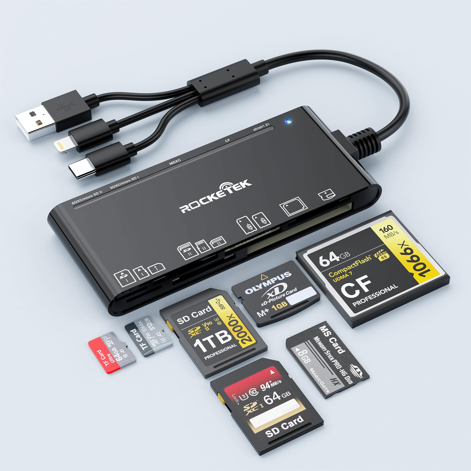 USB-C/Lightning/USB-A カードリーダー 7in1 SD/TF…