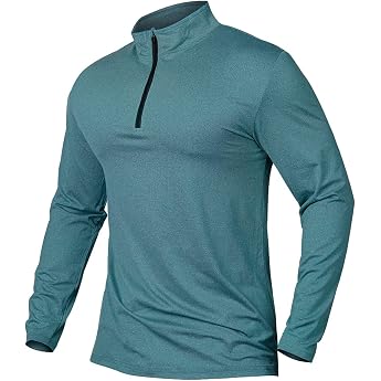 CARWORNIC Men's Long-Sleeved Shirt Half Zip Sports Shirt Running Shirt 1/4 Zip Pullover Lightweight Breathable Gym Jogging Training Shirt with Stand-Up Collar