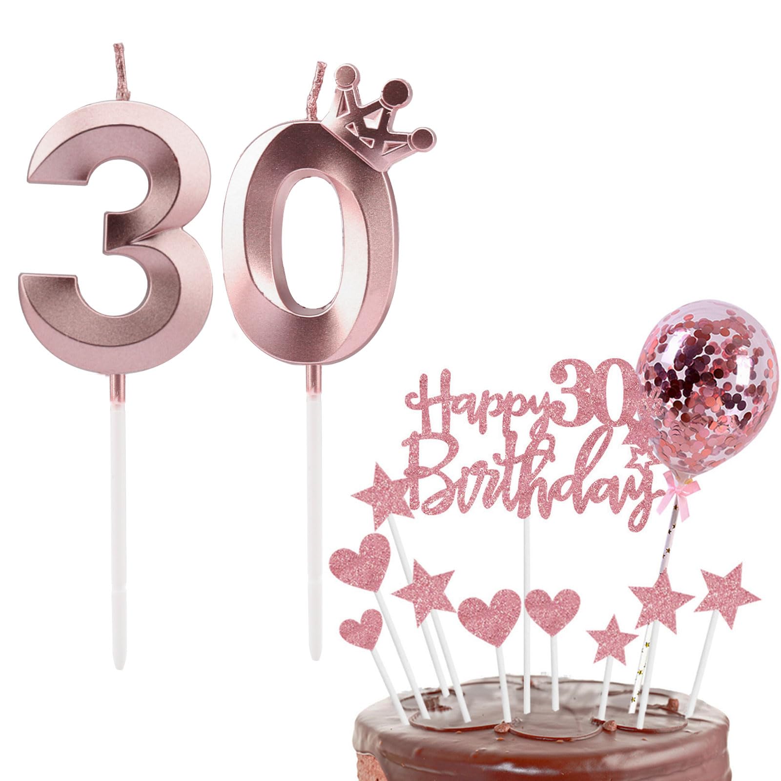 30. Geburtstag Cake Topper Rose Gold - Glitzer Tortendeko 'Alles Gute Zum 30.'
