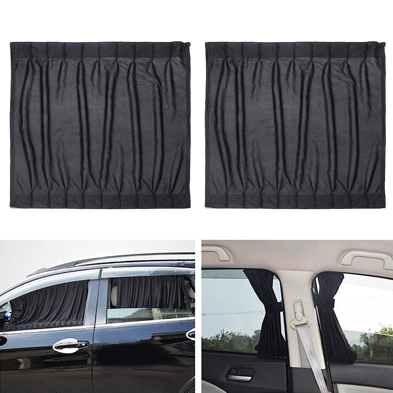 WINOMO Car Window Shades Automotive Window Sunshades Side Window Sunshade Car Curtains UV Sunshade Drape Window Shield (2pcs Black)
