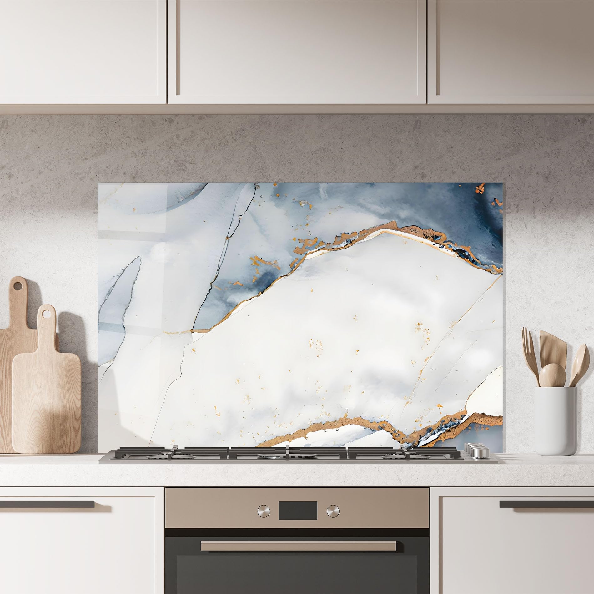 ARTHUB® Crédence de Cuisine en Verre 60x100 cm, Blue Watercolor | Protection Contre Les éclaboussures, Revêtement Mural en Carreaux, Plaque en Verre, Verre trempé, Abstrait, Marbre
