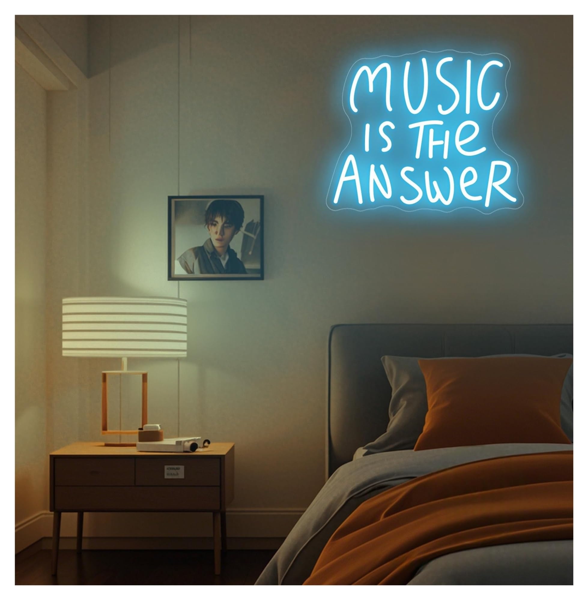 Shouxi B Sign Lamp Music Is The Answer Neon Sign, Wall, Ar Nightclu Studio Edroom Decor 40.6Cm(B)