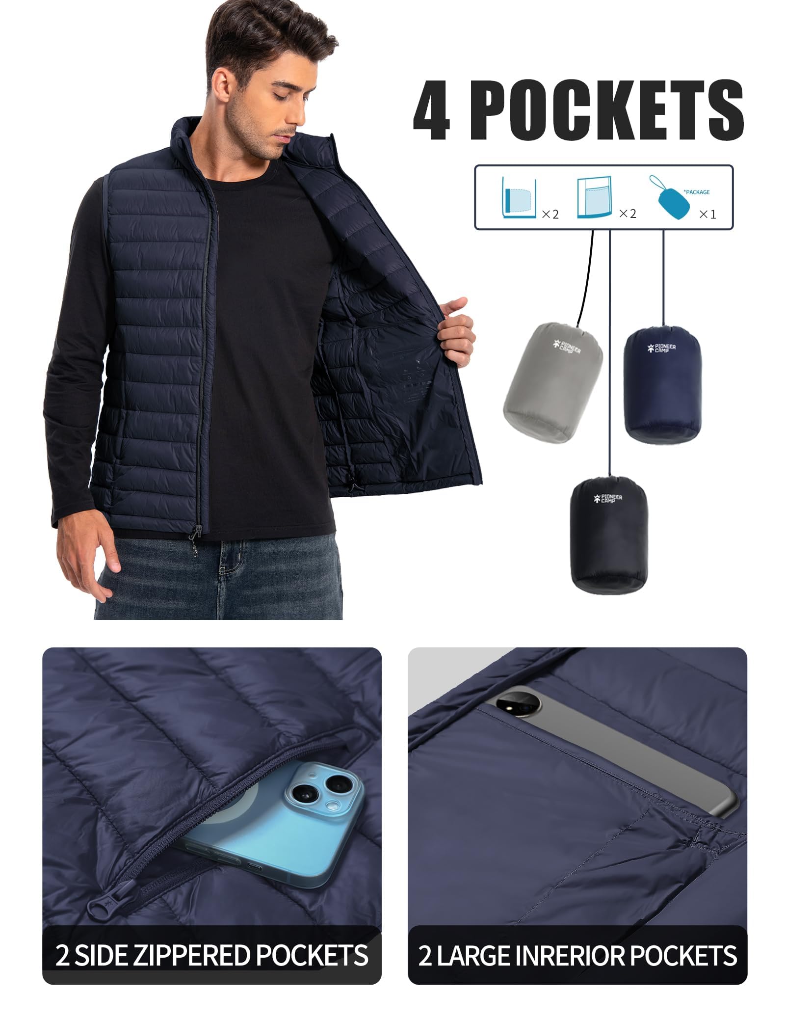 Pioneer Camp Herren Leichte Puffer Steppweste – Wasserabweisend, Packbar, Gefüttert – Outdoor Übergangswesten für Alltag, Arbeit, Sport & Reisen