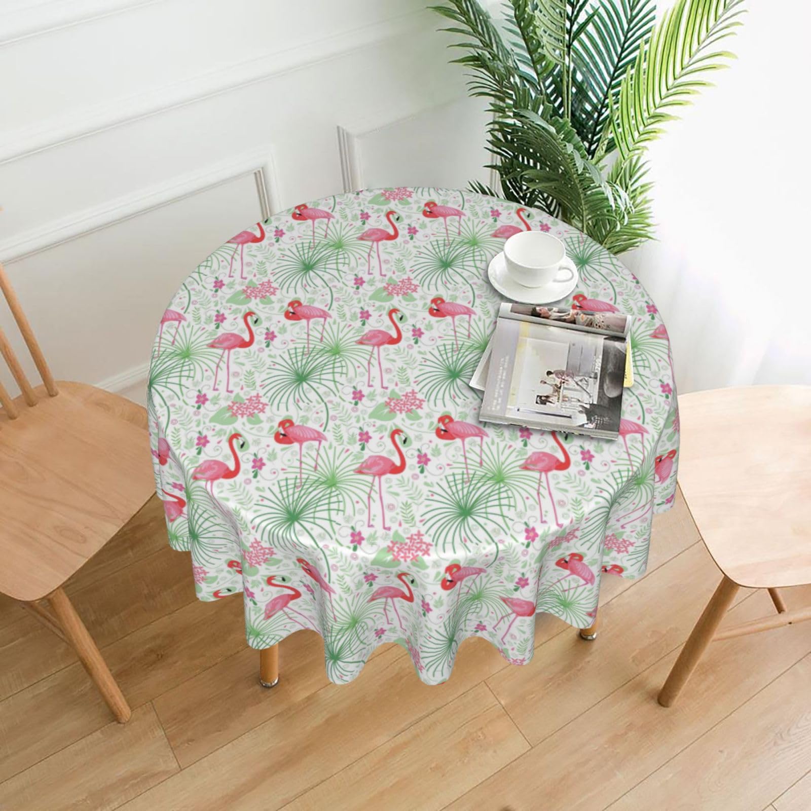 OXbnmm Floral Flamingo Botany Print Soft Round Tablecloth 60in Polyester Washable Cover Cozy Gift for Mom Housewarming