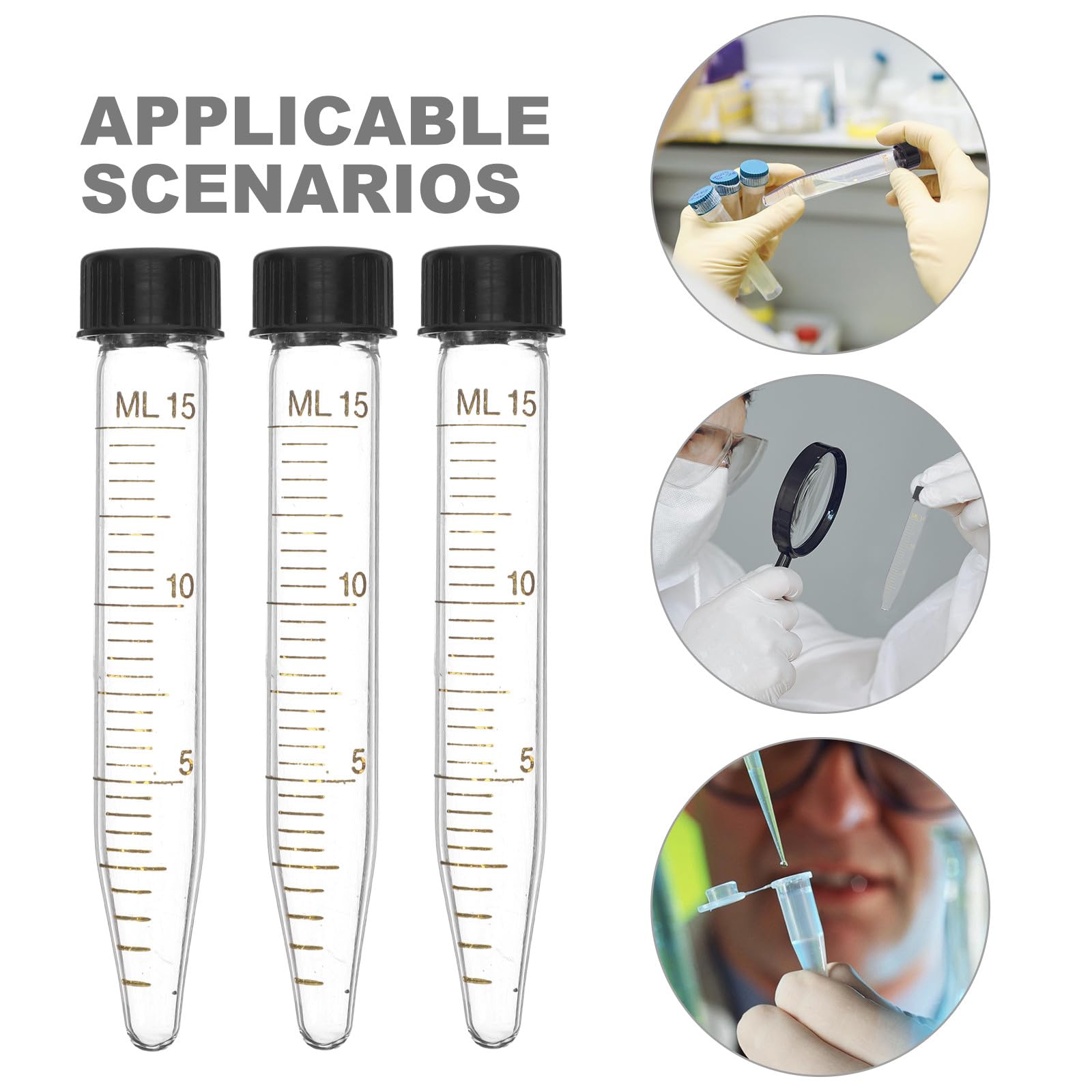 Lot de 10 Tubes Centrifugeurs à Fond Conique 15 Ml en Verre avec Bouchon à Vis Tubes Transparents Gradués pour Laboratoire Scientifique Étanches et Compatibles Centrifugeuse