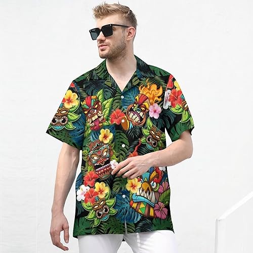 Vista 2 de KYBATE Camisas casuales con botones para hombre, camisa hawaiana de manga corta para hombre, camisas de playa de verano, camisas divertidas de fiesta