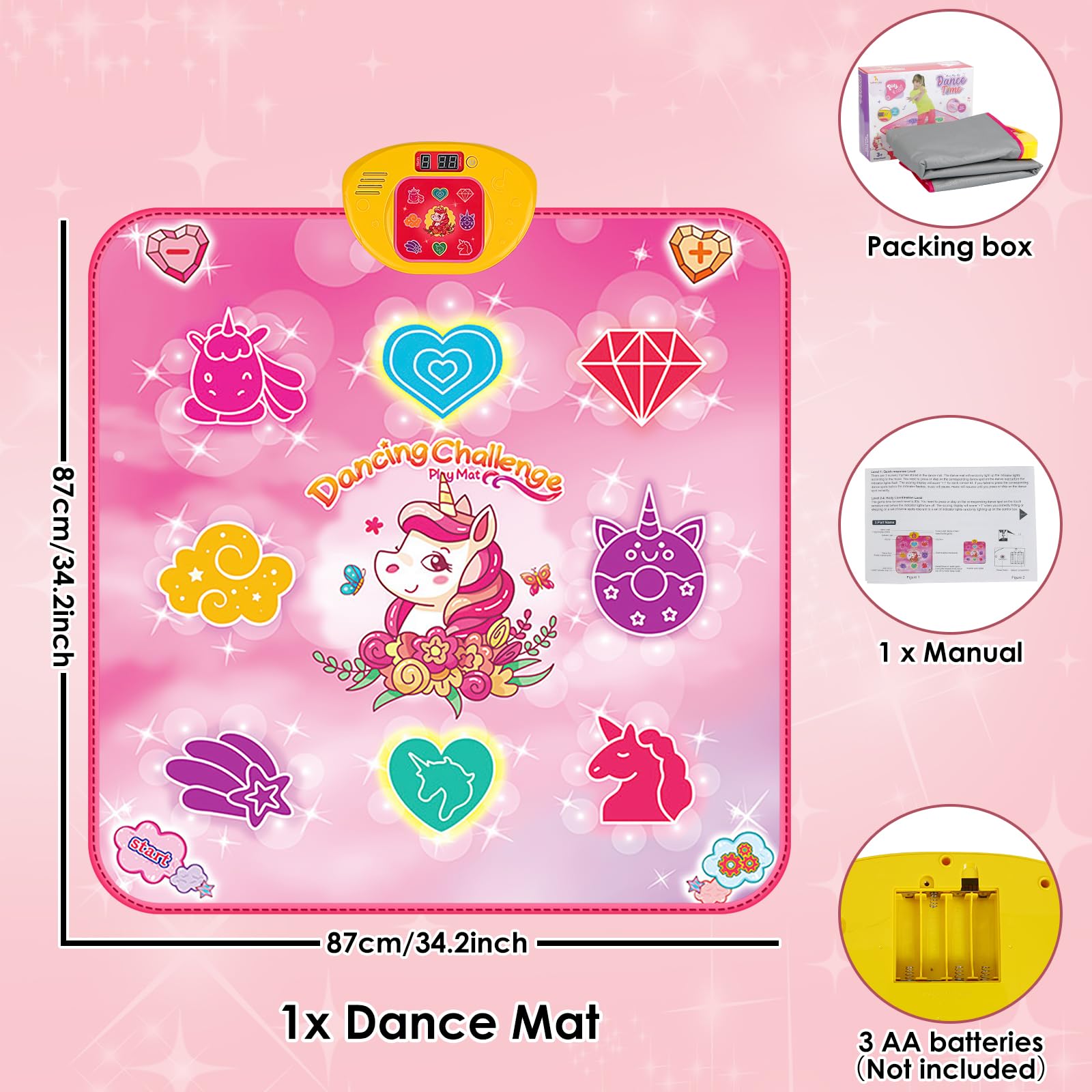 Bambini Tappetino da Ballo, GuKKK Tappeto da Ballo per 3 4 5 6 7 8 9 10+ Anni, Tappetino Musicale Elettronico, Giocattolo Tappeto Musicale da Ballo,Regali di Natale di Compleanno per Ragazze e Ragazzi