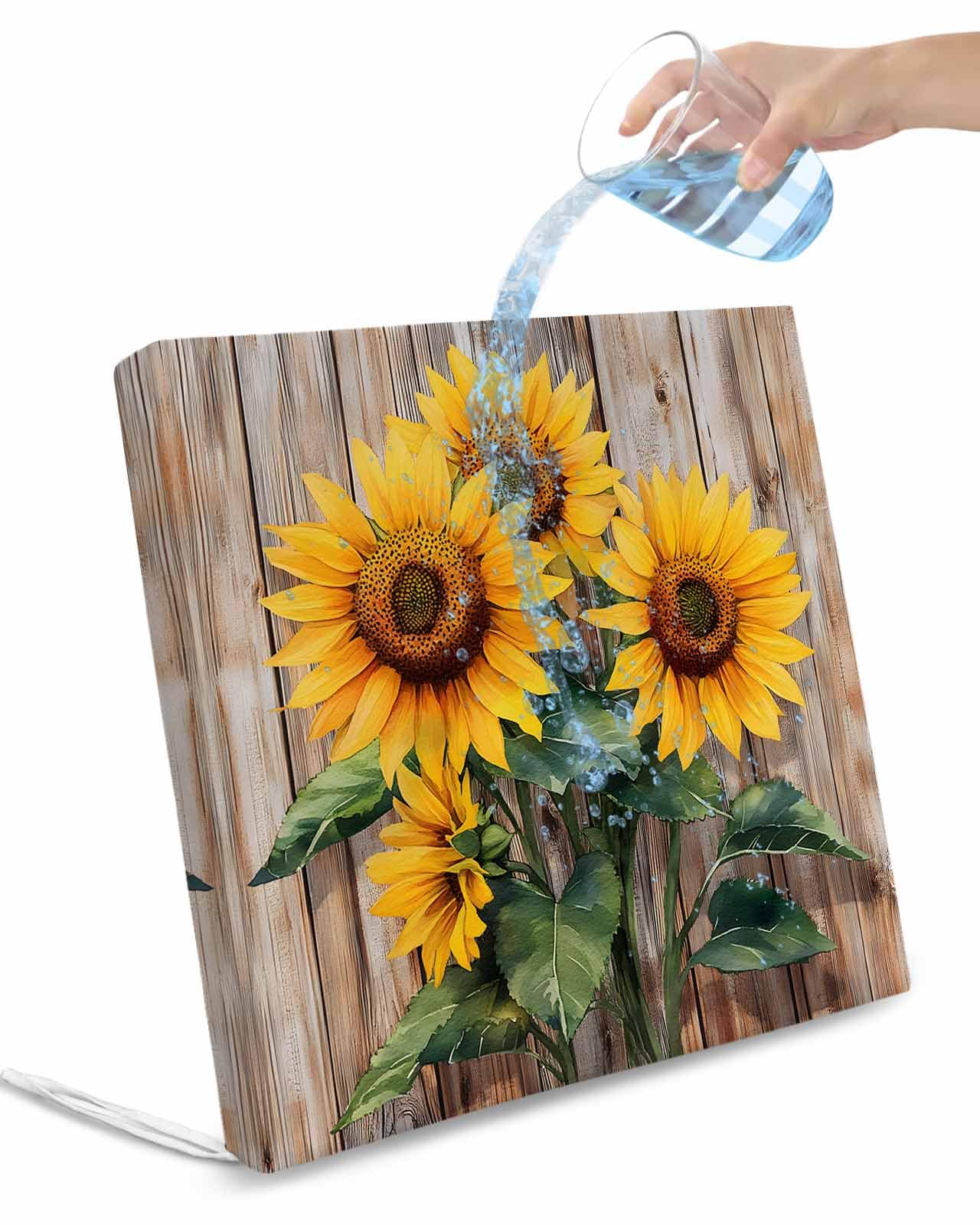 Hokiten Retro Sunflower Outdoor Cushion Chair Cover Set of 4 - Waterproof Couch Seat Covers, Spring Summer Vintage Botanical Wood Patio Furniture Protector Cushions Slipcovers for Sofa/RV, 24