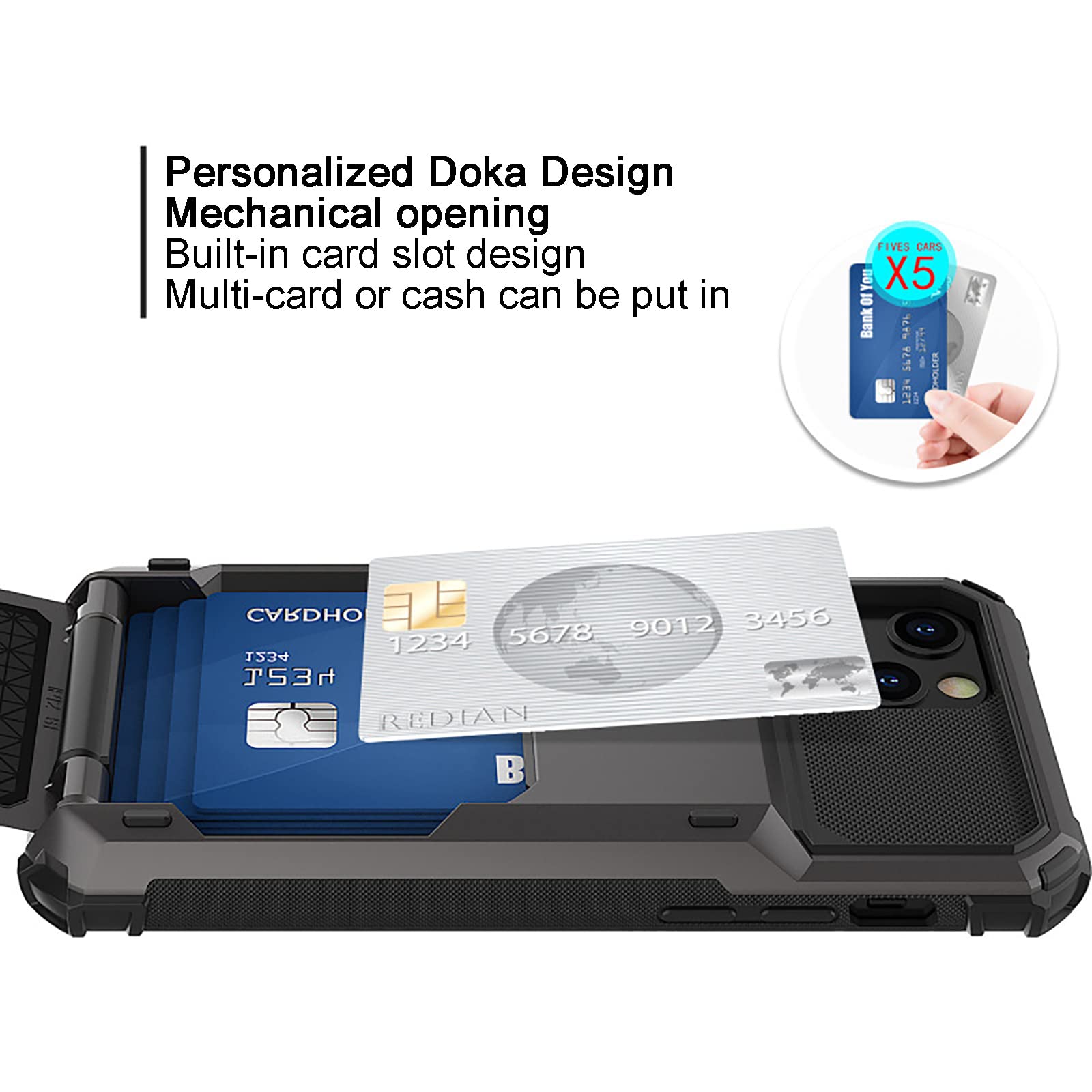 Custodia per IP 13/12 PRO Max Slot per Porta carte Integrato sul Retro Custodia resistente in Materiali TPU e Policarbonato Morbida Custodia per Telefono in TPU,Black,Ip XS Max
