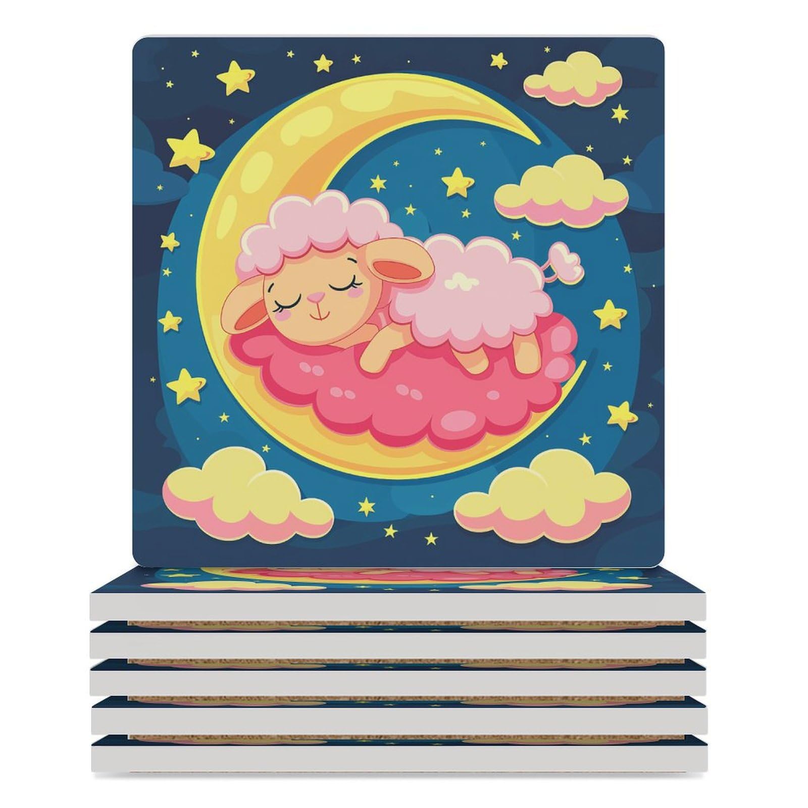 6 posavasos cuadrados de cerámica para beber, dormir en la luna, posavasos impresos para el hogar y el café, regalos de cumpleaños, adecuados para tipos de tazas