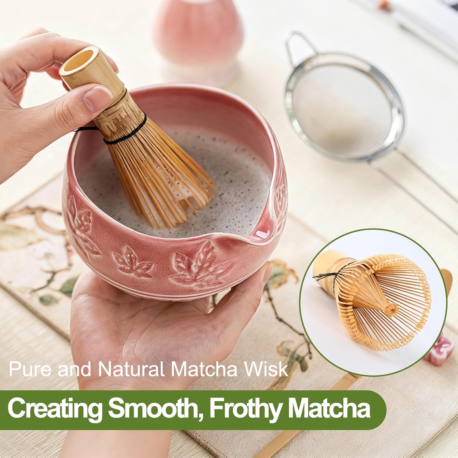 Matcha Whisk Set, 8PCS Matcha Set-20OZ Matcha Bowl With Spout, Matcha Whisk and Holder,Ideal Gift for Christmas, Birthday