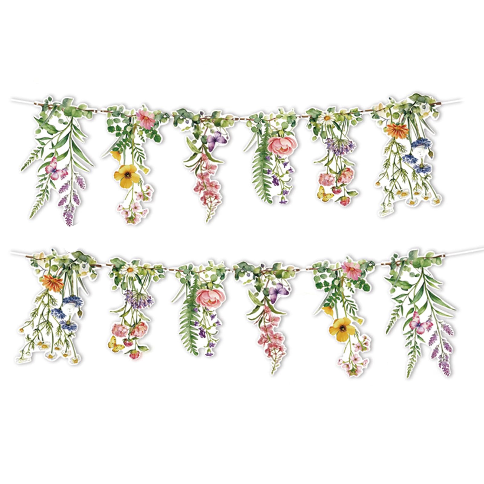 Wildflower Bunting Outdoor Waterproof Spring Flower Garland Banner for Garden Party Decorations, Enchanted Fairy Theme Girl Birthday Baby Shower Floral Pastel Bunting