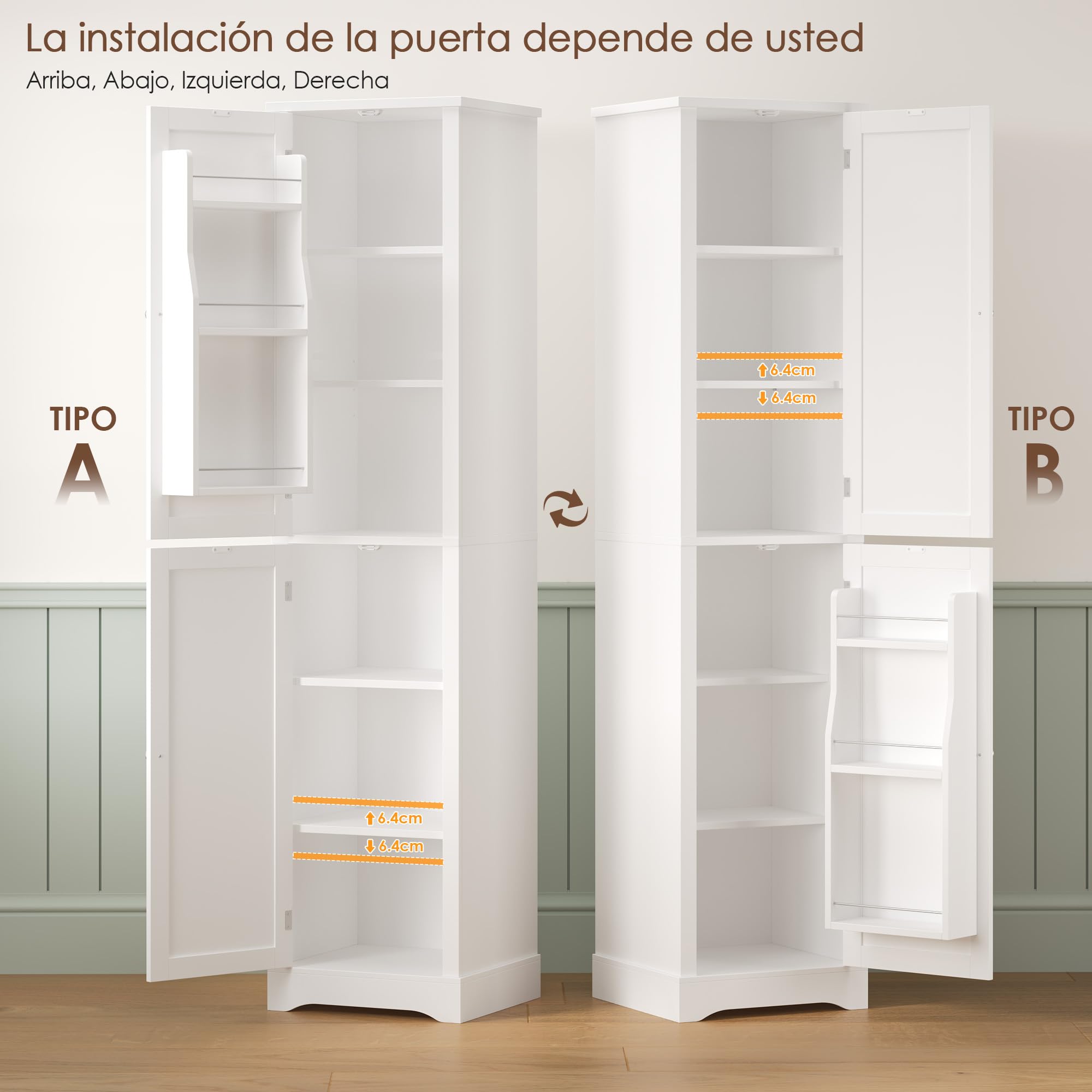 FOREHILL 180cm Mueble Baño, Armario Baño, Armario baño Columna, Alto y Estrecho, con 2 Puertas, Estantes Ajustables, Blanco, 40x30x180cm