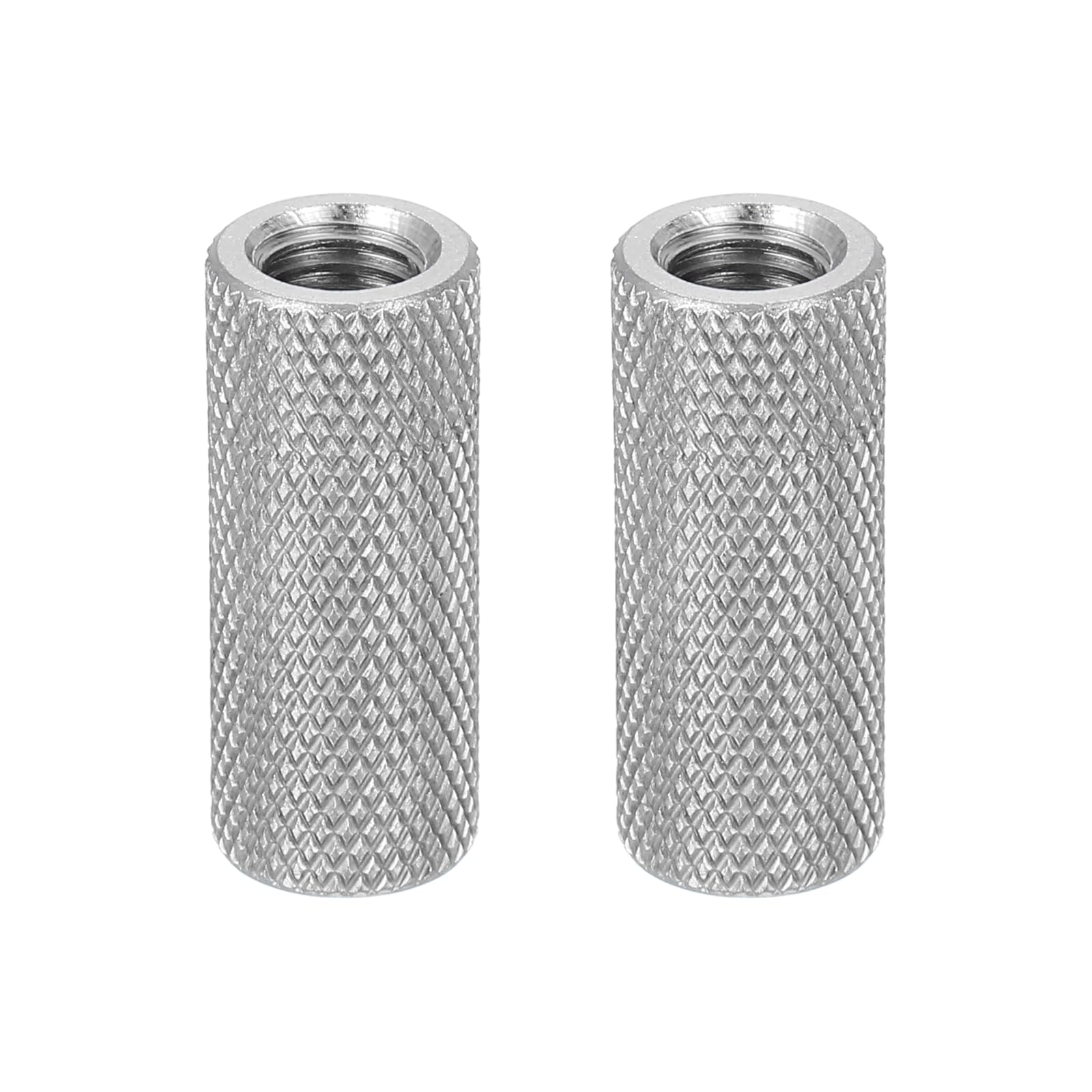sourcing map 2 Pcs M8 Flat Knurled Thumb Nuts, 304 Stainless Steel Flat Head Diamond Knurled Through Hole Lock Adjusting Nuts Fasteners for Electronic, Machine, D12 x H30mm