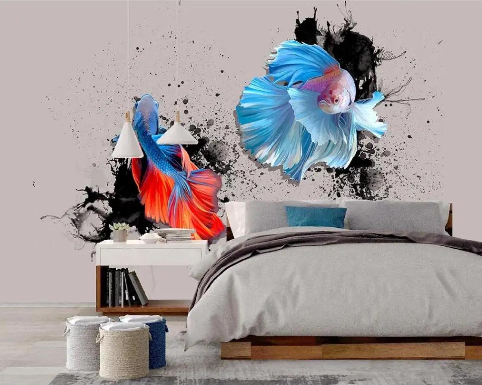 Poisson papier peint 3D ILIYA en tissu non tissé pour mur de salon et chambre