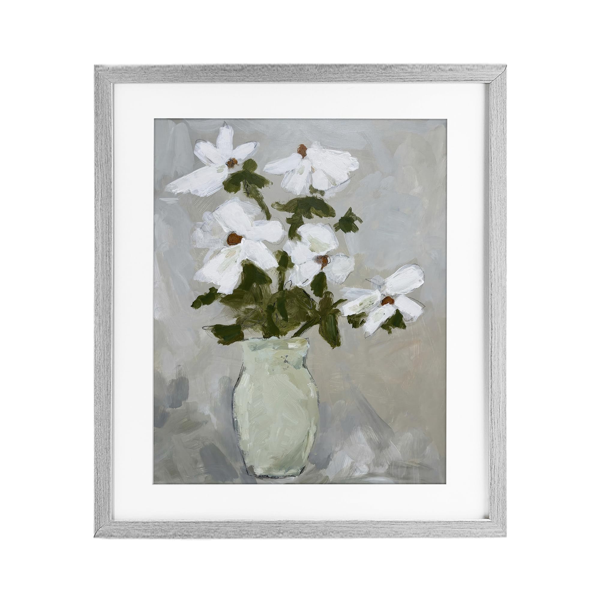 Stupell Industries Farmhouse Gray (Textured) 'Cosmos Flowers Serene Rustic Vase'| Framed Print Under Glass