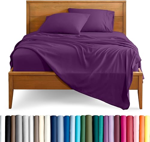 Bare Home Full XL Sheet Set - 1800 Ultra-Soft Microfiber Full Extra Long Bed Sheets - Double Brushed - Deep Pockets - Easy Fit - 4 Piece Set - Bedding Sheets & Pillowcases (Full XL, Plum)