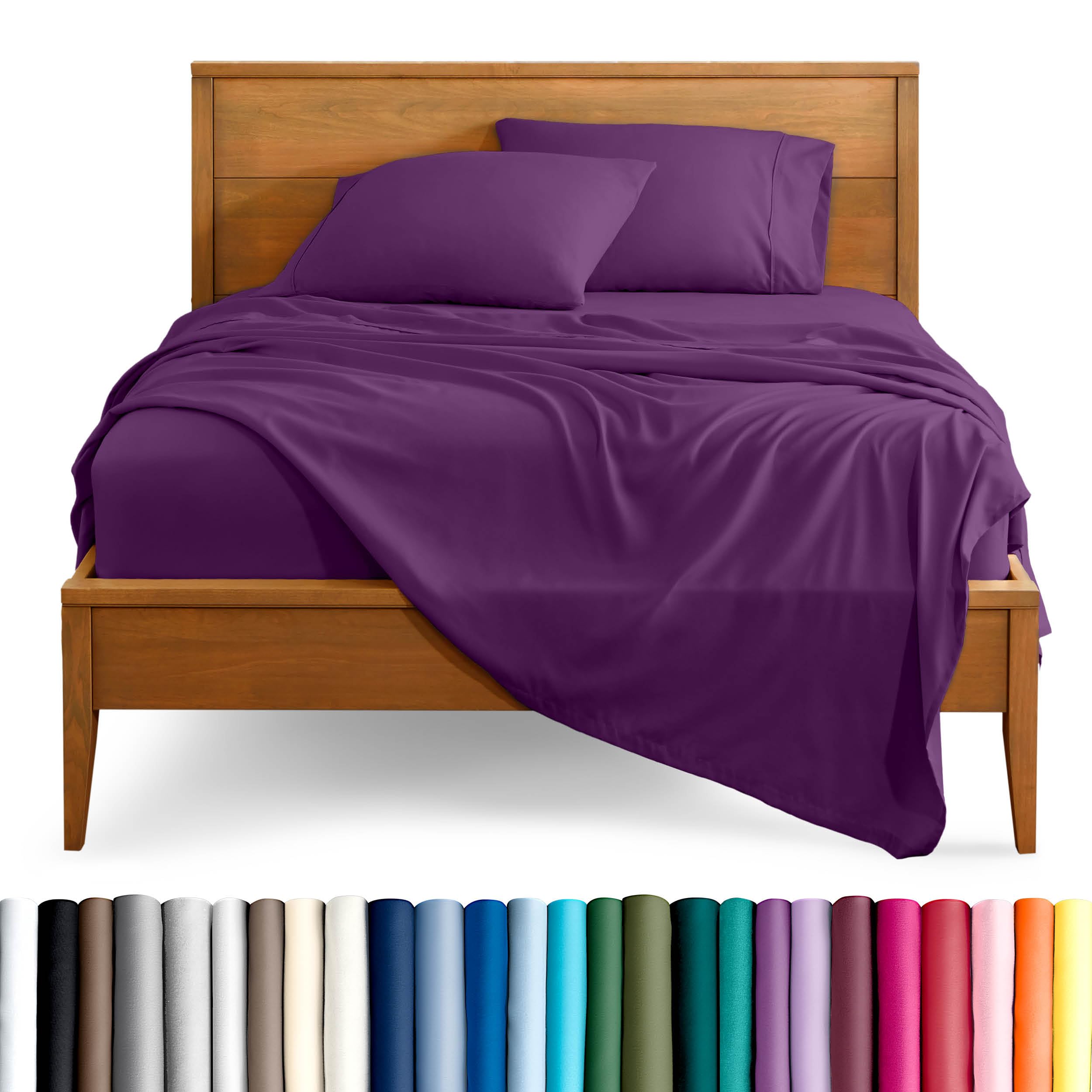 Bare Home 1800微纤维床单套装 Full XL 梅紫色 4件套