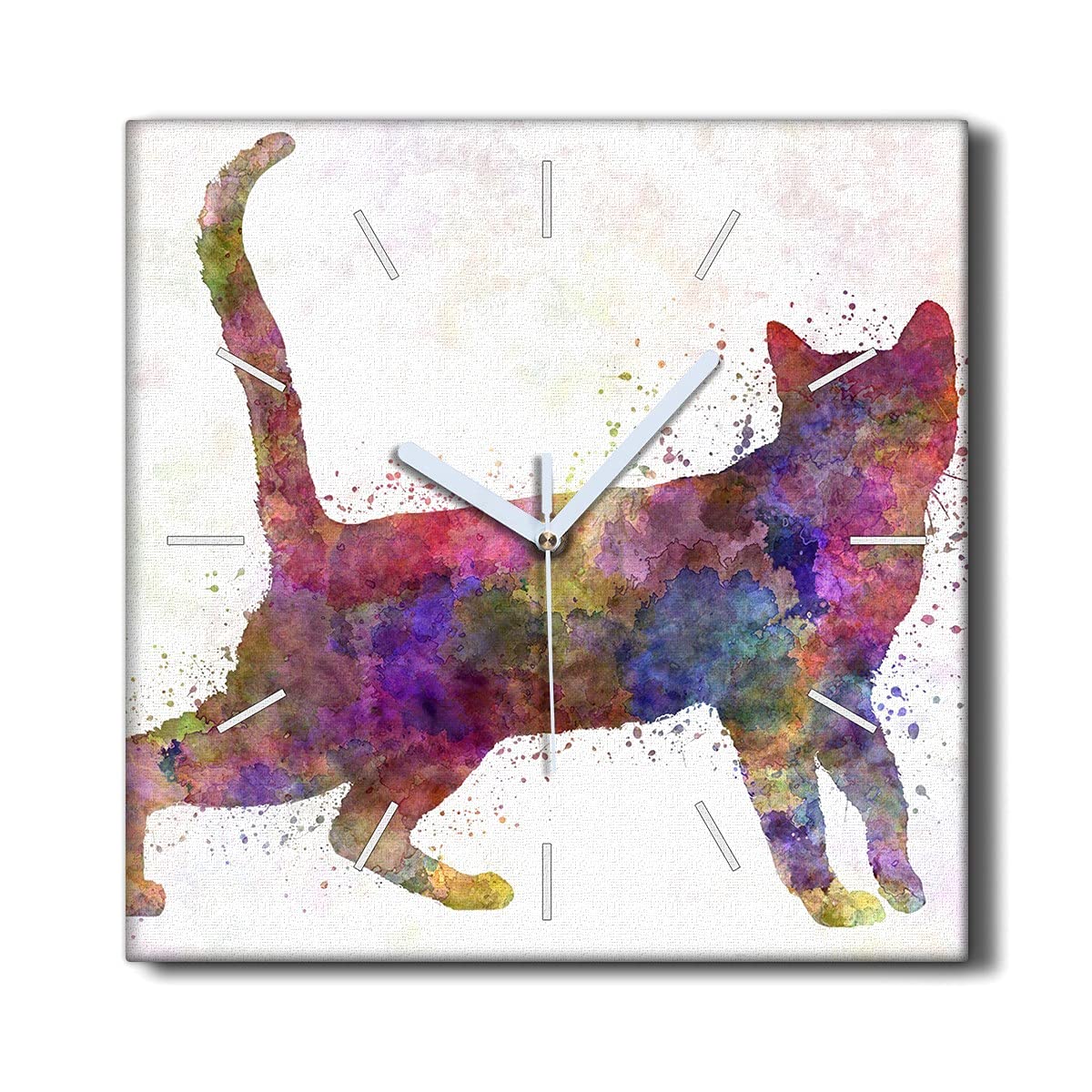 Horloge sur toile décoration 30x30cm silencieuse motif chat