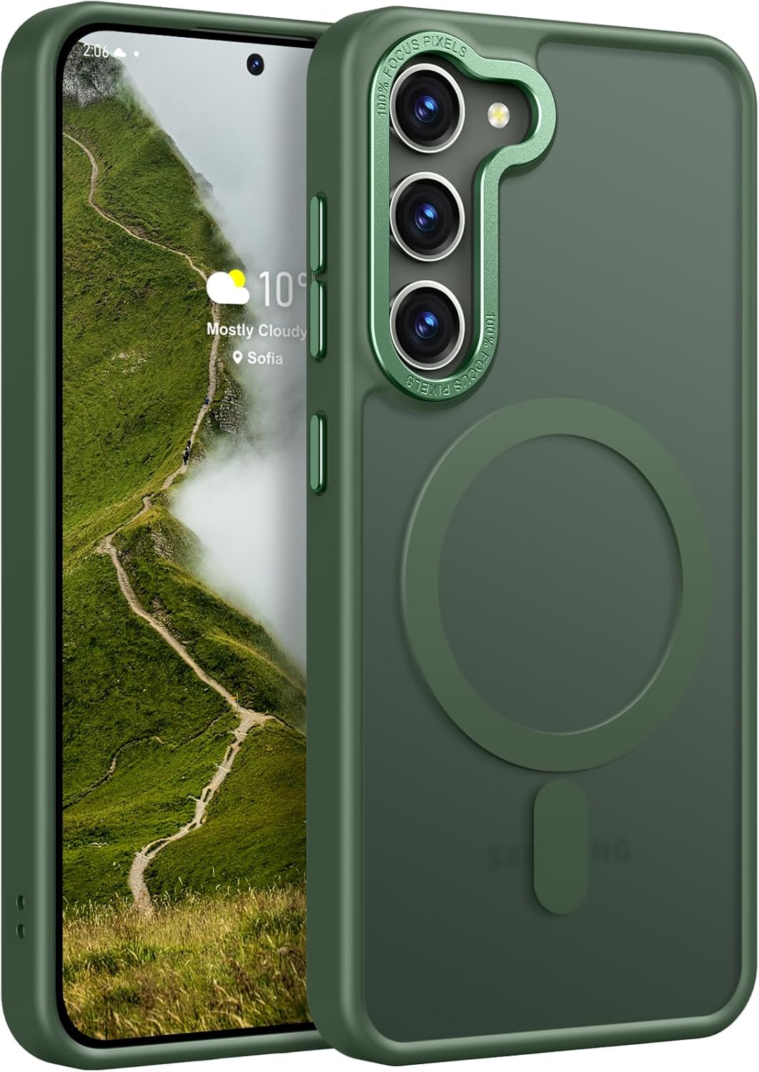 Rayboen for Samsung Galaxy S23 Plus Case Magnetic, [Compatible with Magsafe] Protective Slim Fit Skin Feel Phone Cover for S23+ Plus with Translucent Hard Back & Soft Edge, Matte Green Magnetic Matte Green