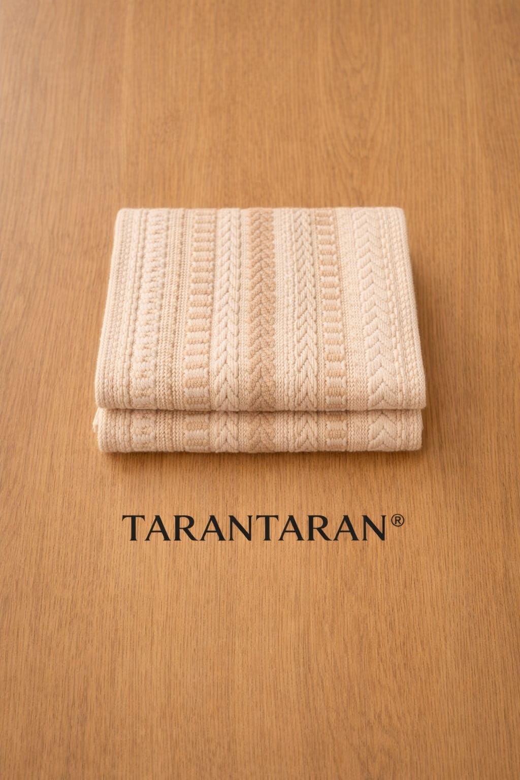 Elegant Cotton Table Runner - Beige Striped -2