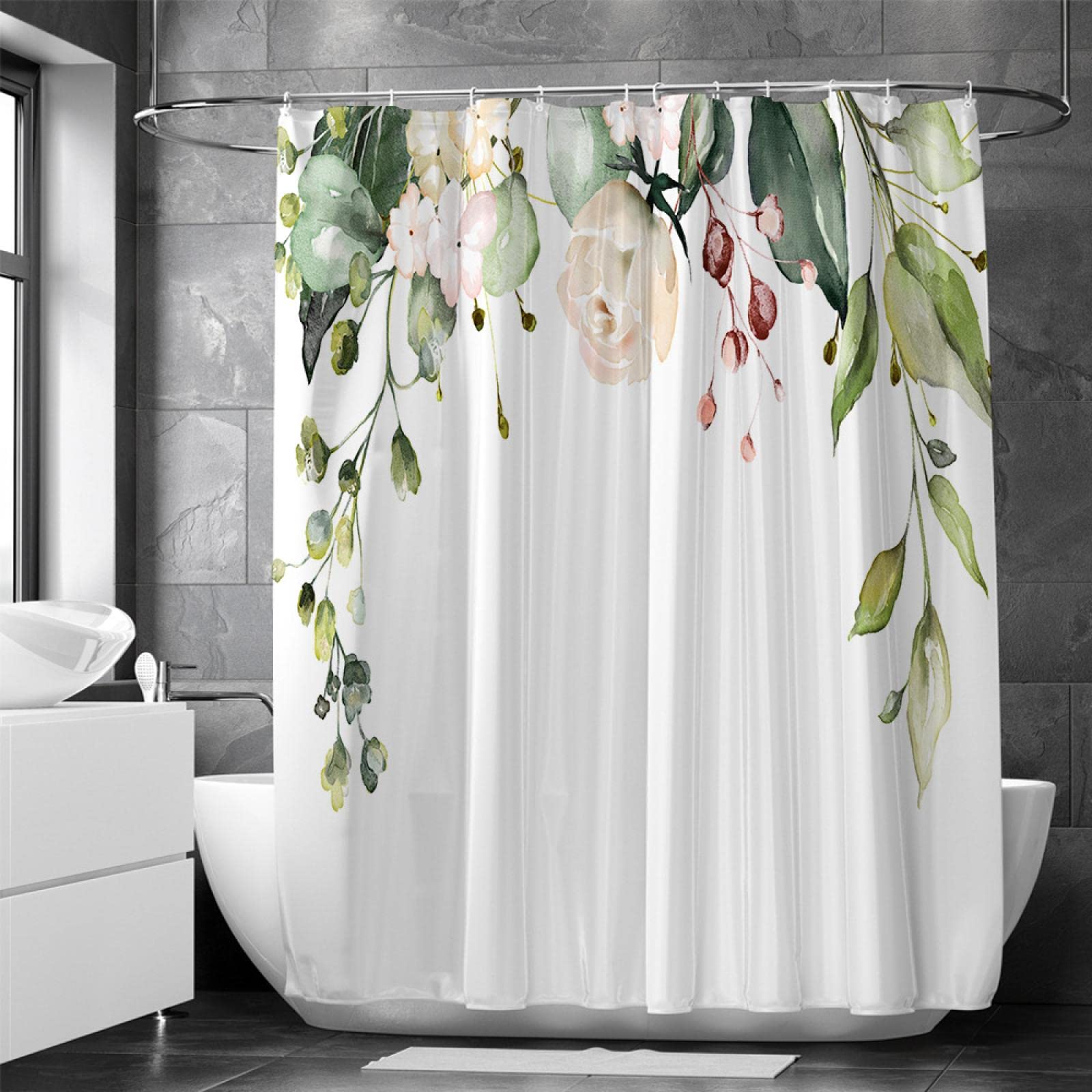 Emwnodti Kirsch-Duschvorhang – Mit Früchten & Blättern, Wasserdicht, 183x183 Cm, 12 Haken