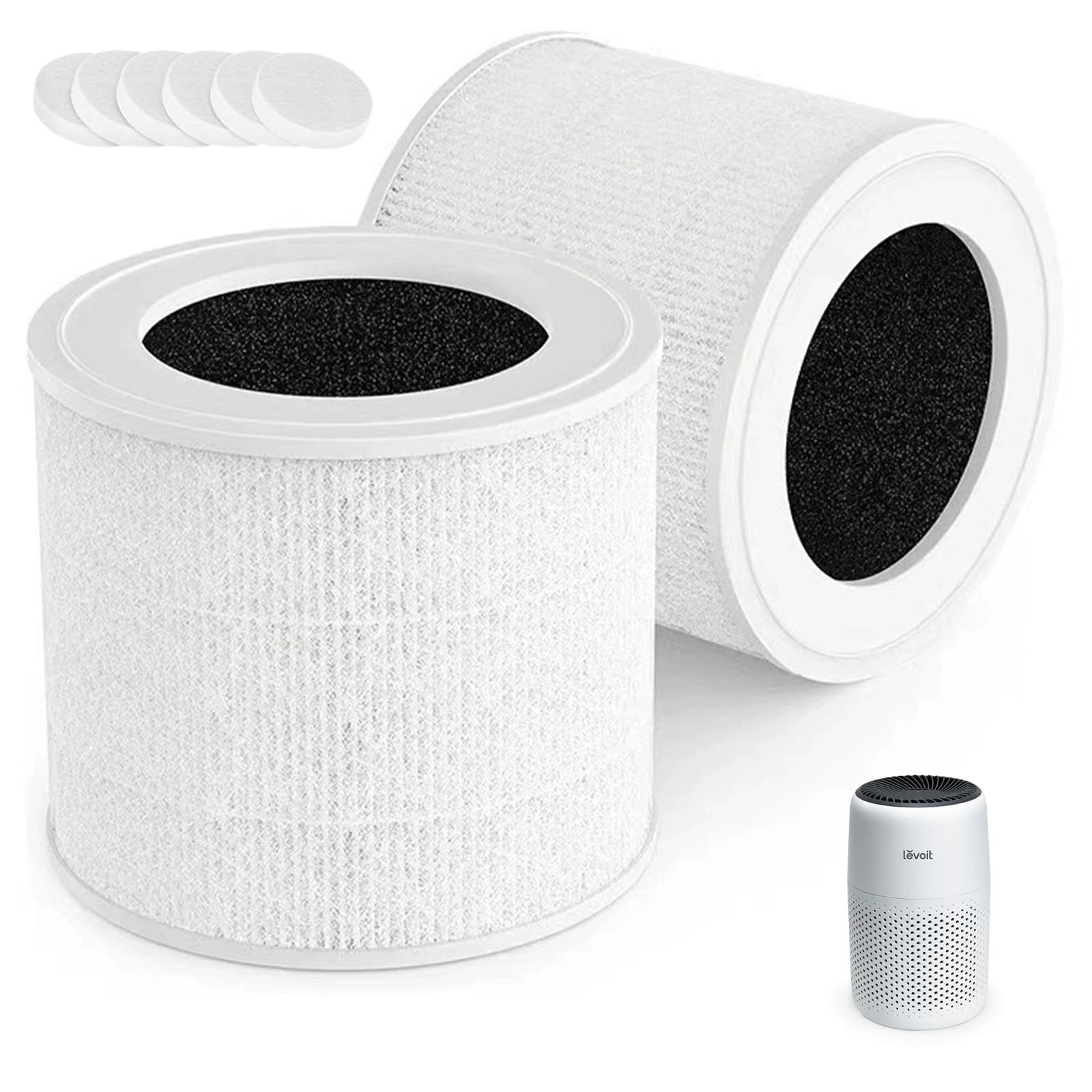 Filter für LEVOIT Core Mini Luftreiniger, 3-in-1 HEPA Filter, 2 Stück Ersatzfilter und 6 Stück Aromapads, Levoit Luftreiniger Filter, Core Mini-RF, Weiß