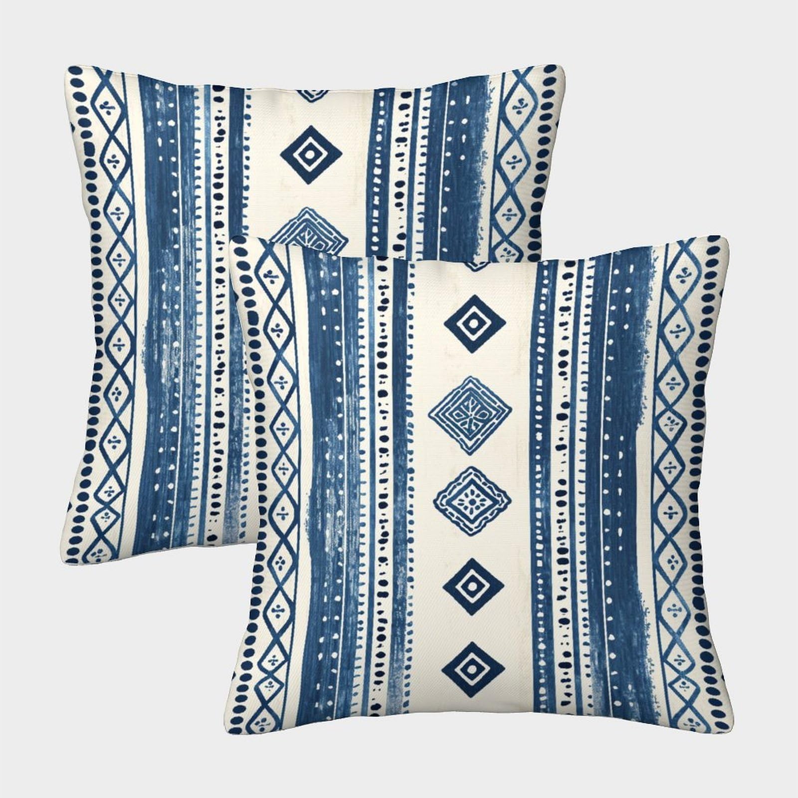 kaiyun 2 Pack Bohemian Stripes, Blue And White 3D Cushion Cover Pillow Cover Sofa Outdoor Decoration Square 40x40cm