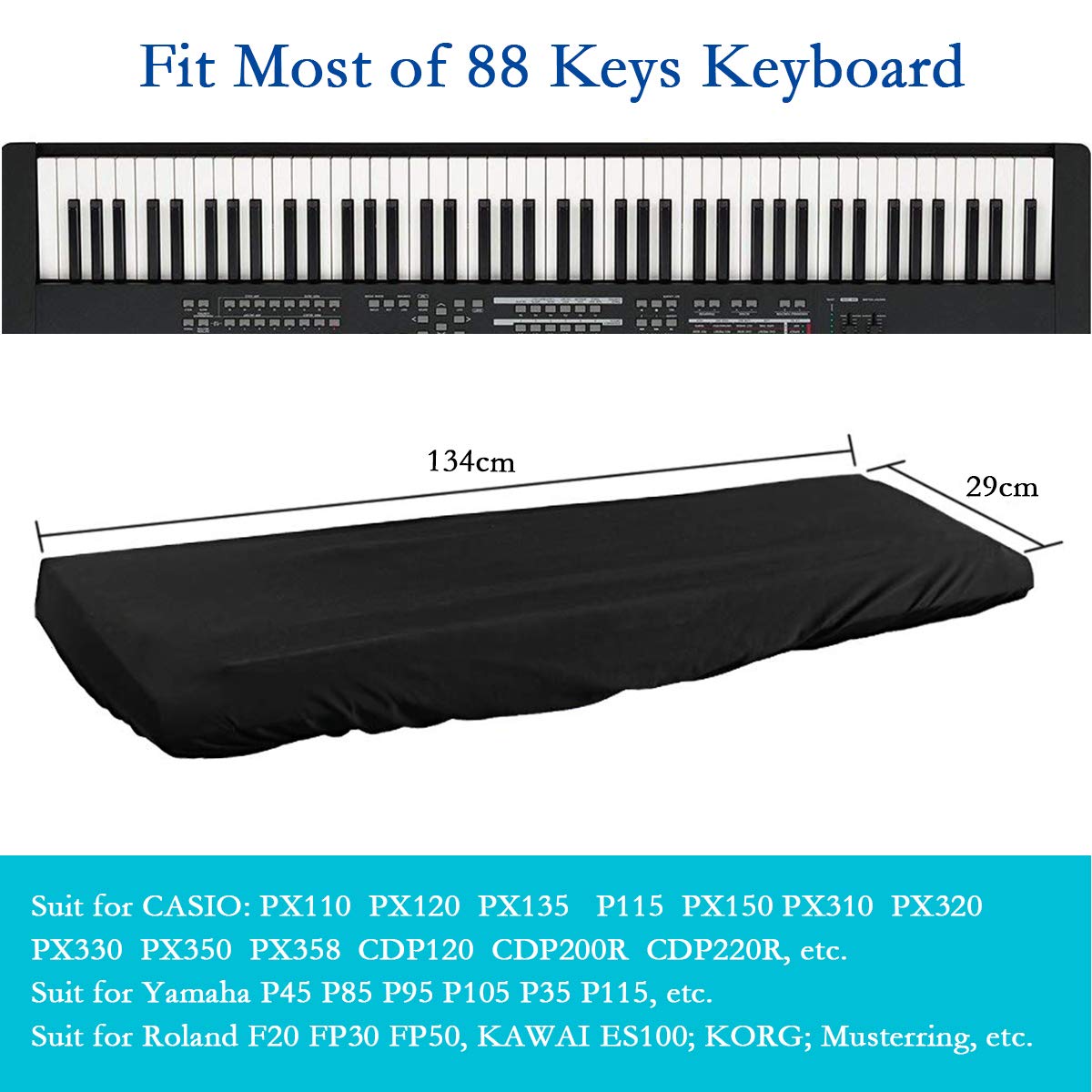 Housse de Protection pour Clavier Piano 88 touches, Couverture de Piano Electronique, Couverture anti-poussière pour Piano Numérique, Yamaha, Roland, Consoles (88 Clavier)