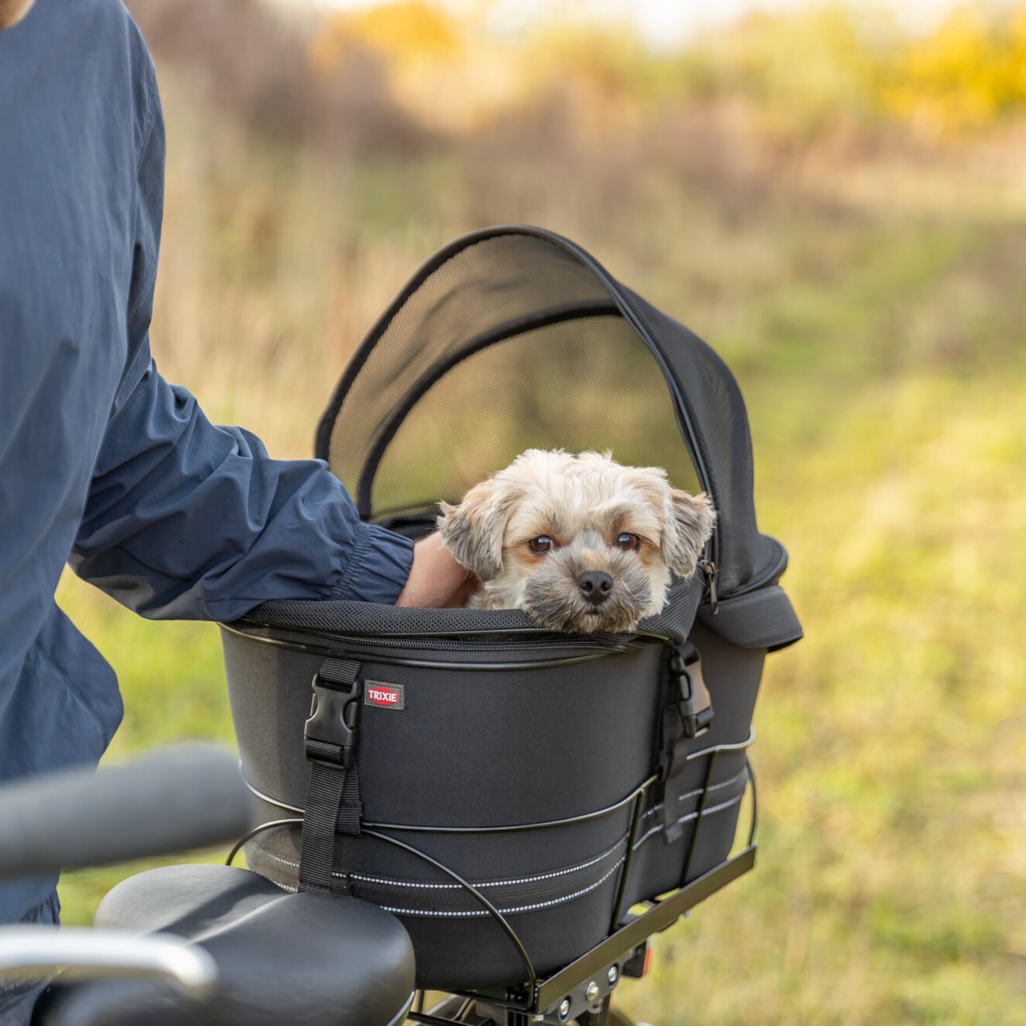 TRIXIE Hundefahrradkorb mit Netzhaube für Gepäckträger - schwarz 29 × 42 × 48 cm