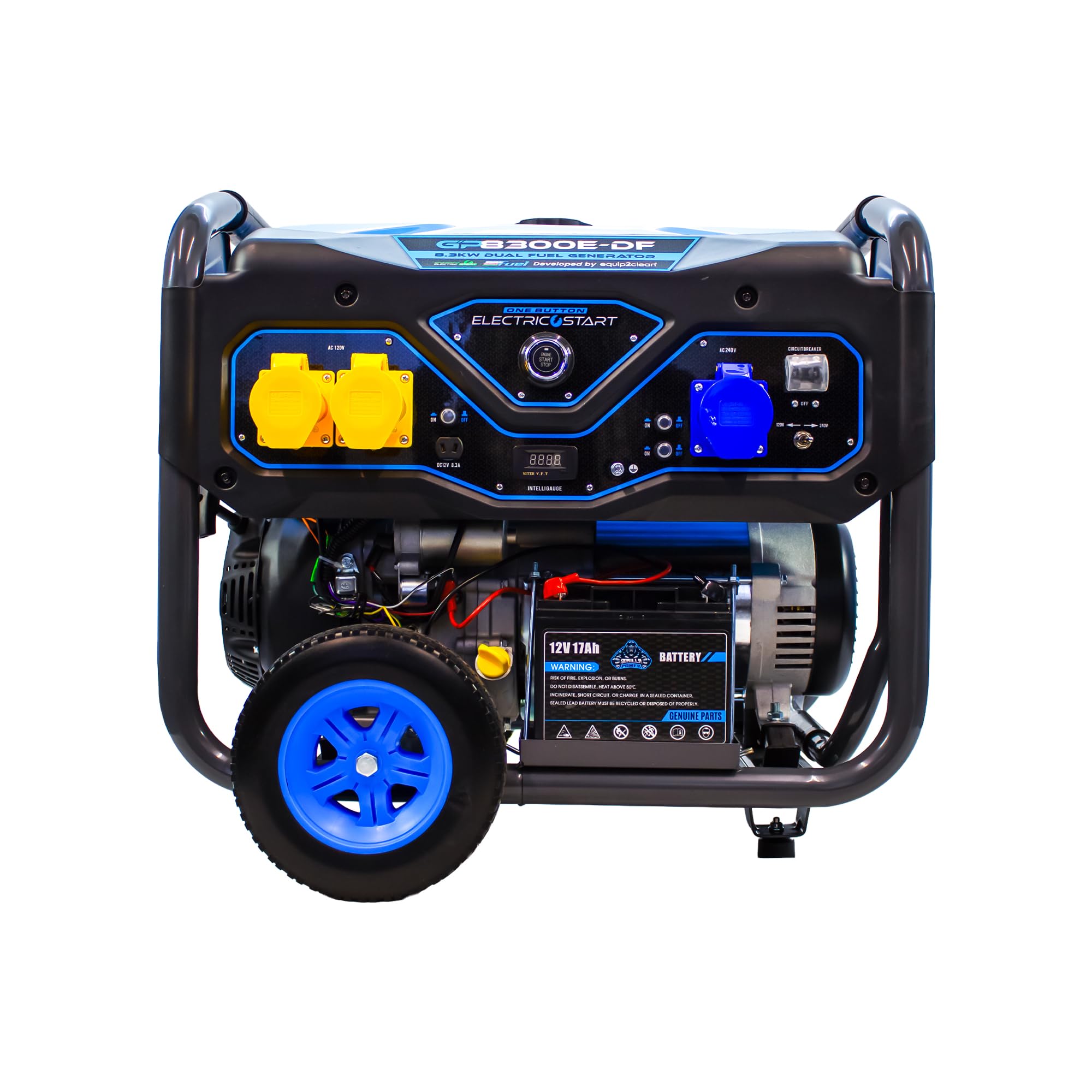 Equip2clean Black / Blue Gorilla Power 8300W Dual-Fuel Generator With Electric Start | Petrol/Propane, Recoil & Remote Start, 8000W Running Power | Portable Generator For Home, Commercial & Emergency Use