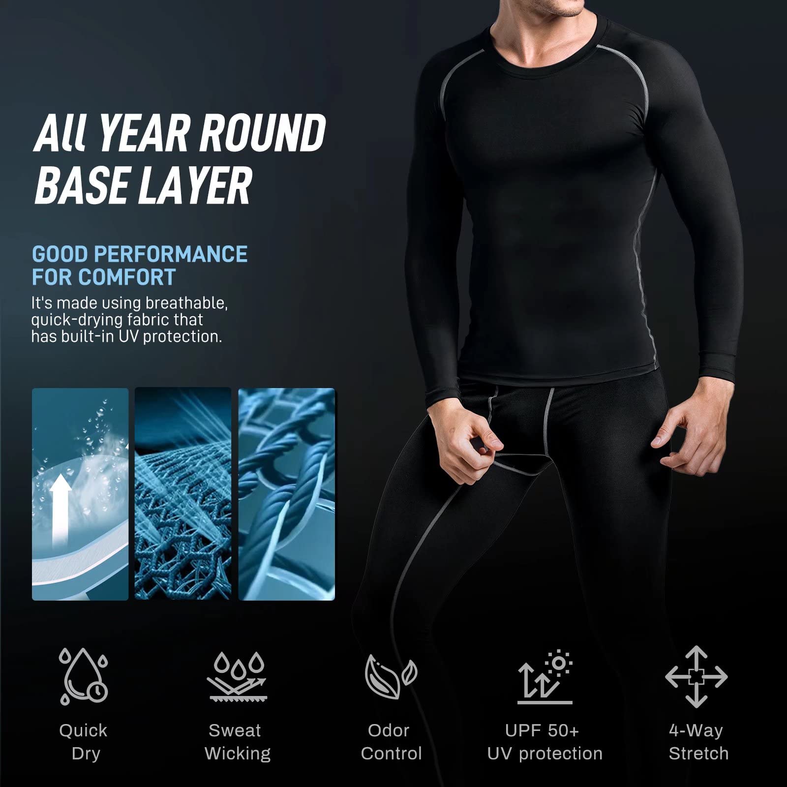 Conjunto de ropa interior térmica para hombre, para ciclismo, senderismo, baloncesto, pantalones de compresión y camisa de secado fresco
