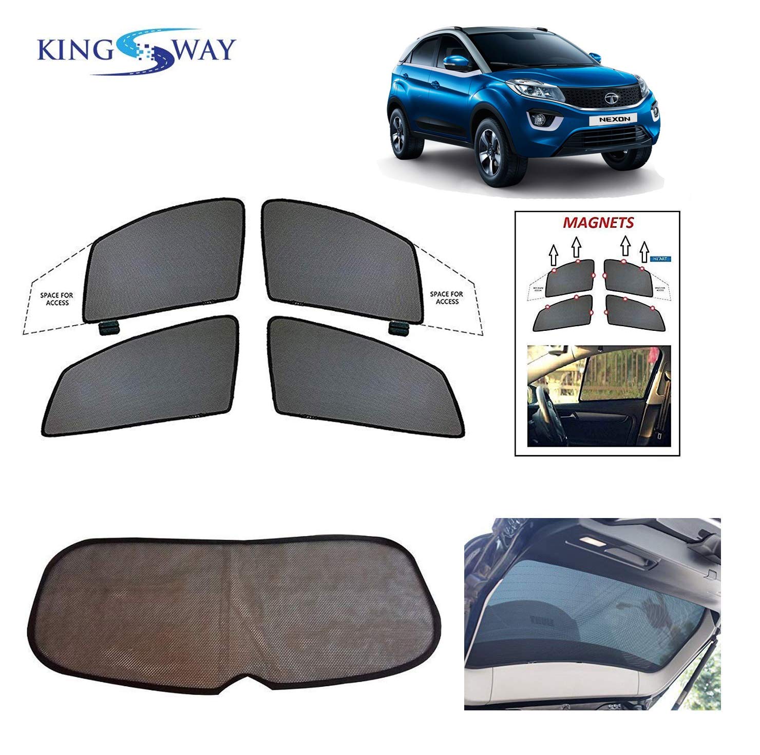 Buy Kingsway car Sun Shades/Curtains for tata nexon (2017 Onwards) with Rear windsheild