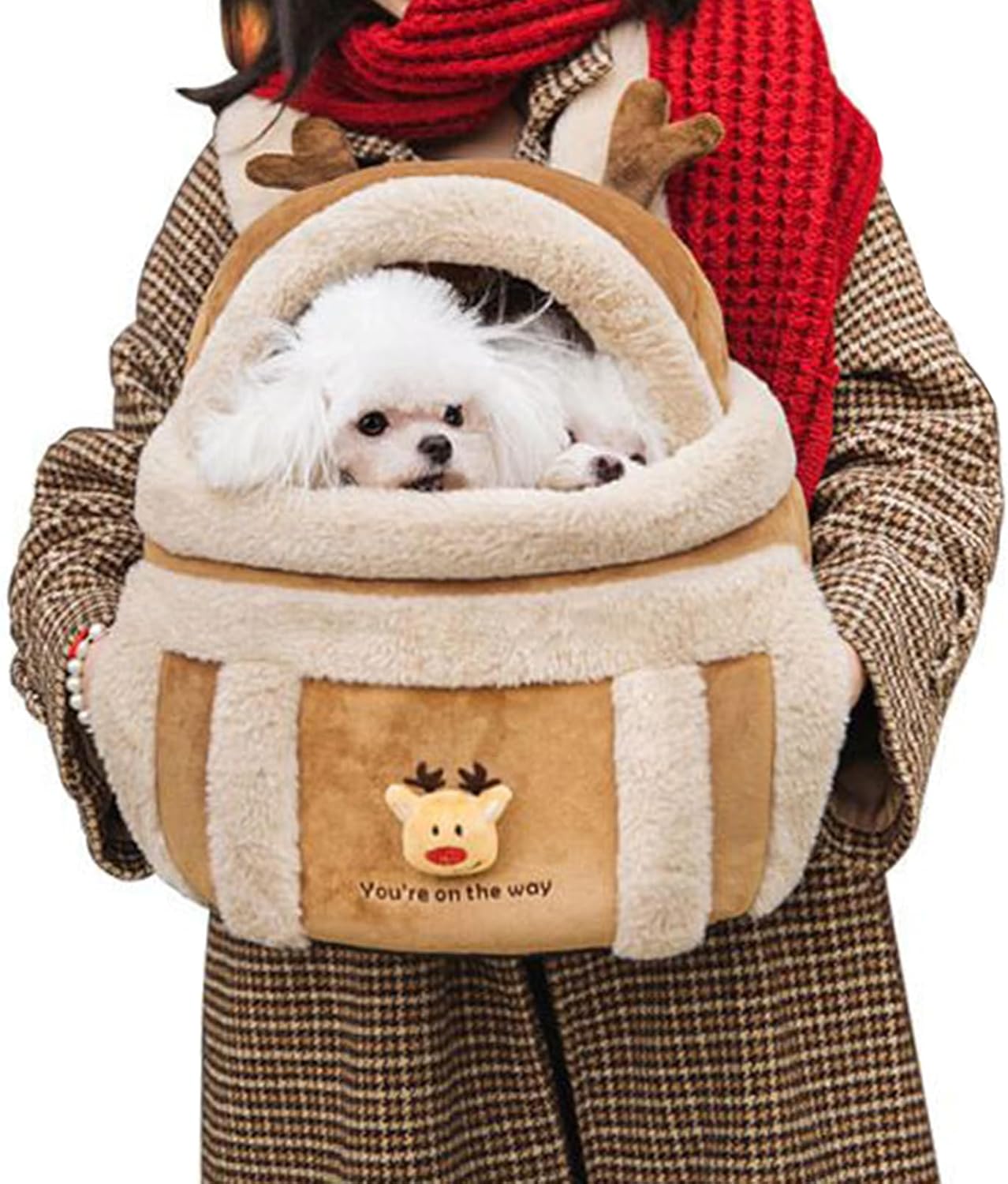 Trasportino per cani – Borsa in peluche, a forma di alce, zaino per animali domestici, per l’inverno, per l’inverno, per cuccioli di piccola taglia, viaggi, escursioni, aereo, campeggio, interni