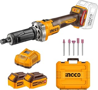 INGCO 20V Cordless Die Grinder, Brushless Motor, 10000/20000/30000RPM, With 5Pcs mounted points, 2Pcs 4.0Ah Battery, 1Pcs Charger, Packed by Carrying Case