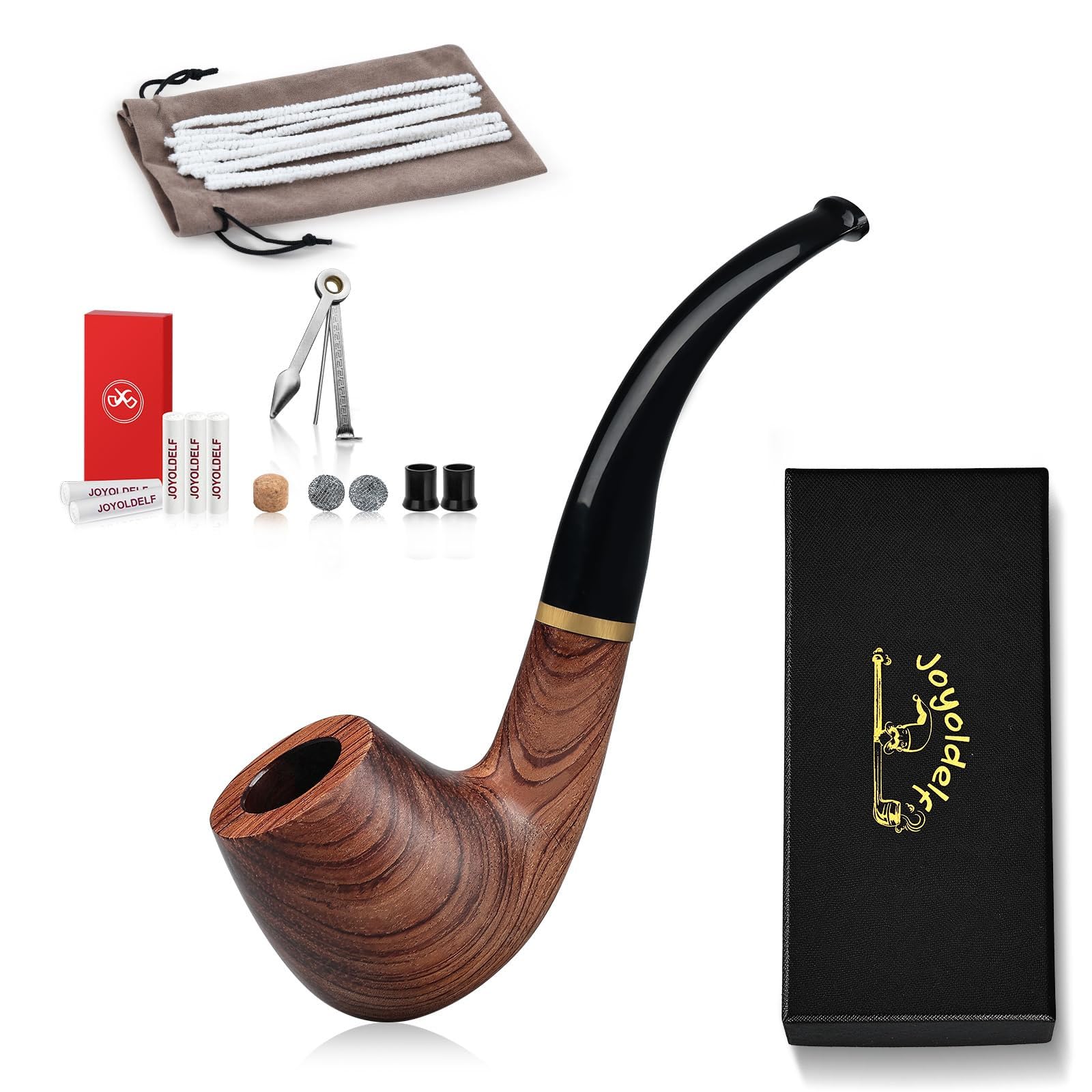 Joyoldelf Tobacco Pipe, Classic Smoking Pipe With Foldable Pipe Stand Bent Tobacco Pipes For Smoking With Gift Box And Smoking Accessories Tamano 9 Piece Set - View #11