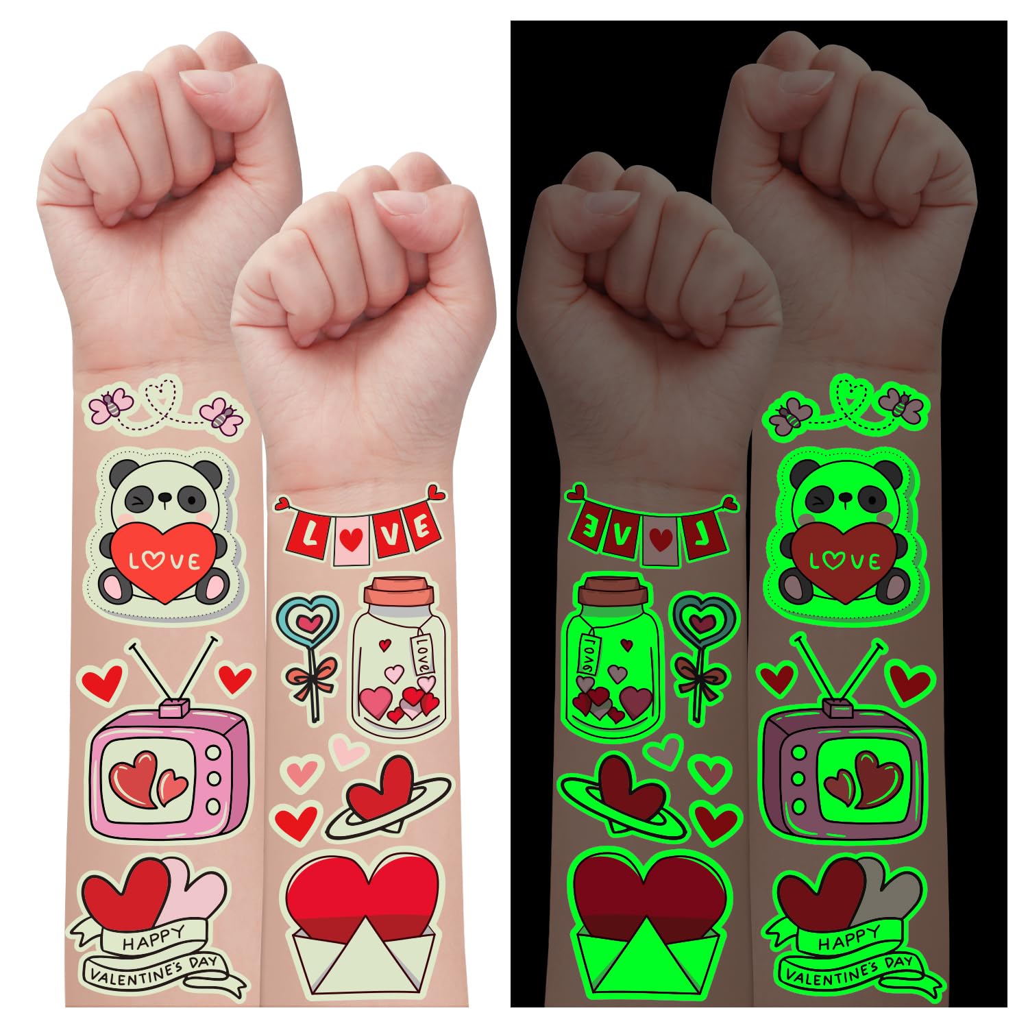 Leesgel Tatuajes Temporales Niños, 56 Hojas Fluorescente Tatuajes Niños Pegatinas Infantiles como Regalo San Valentín, Decoración de Boda Fiesta Cumpleaños Piñata Manualidades