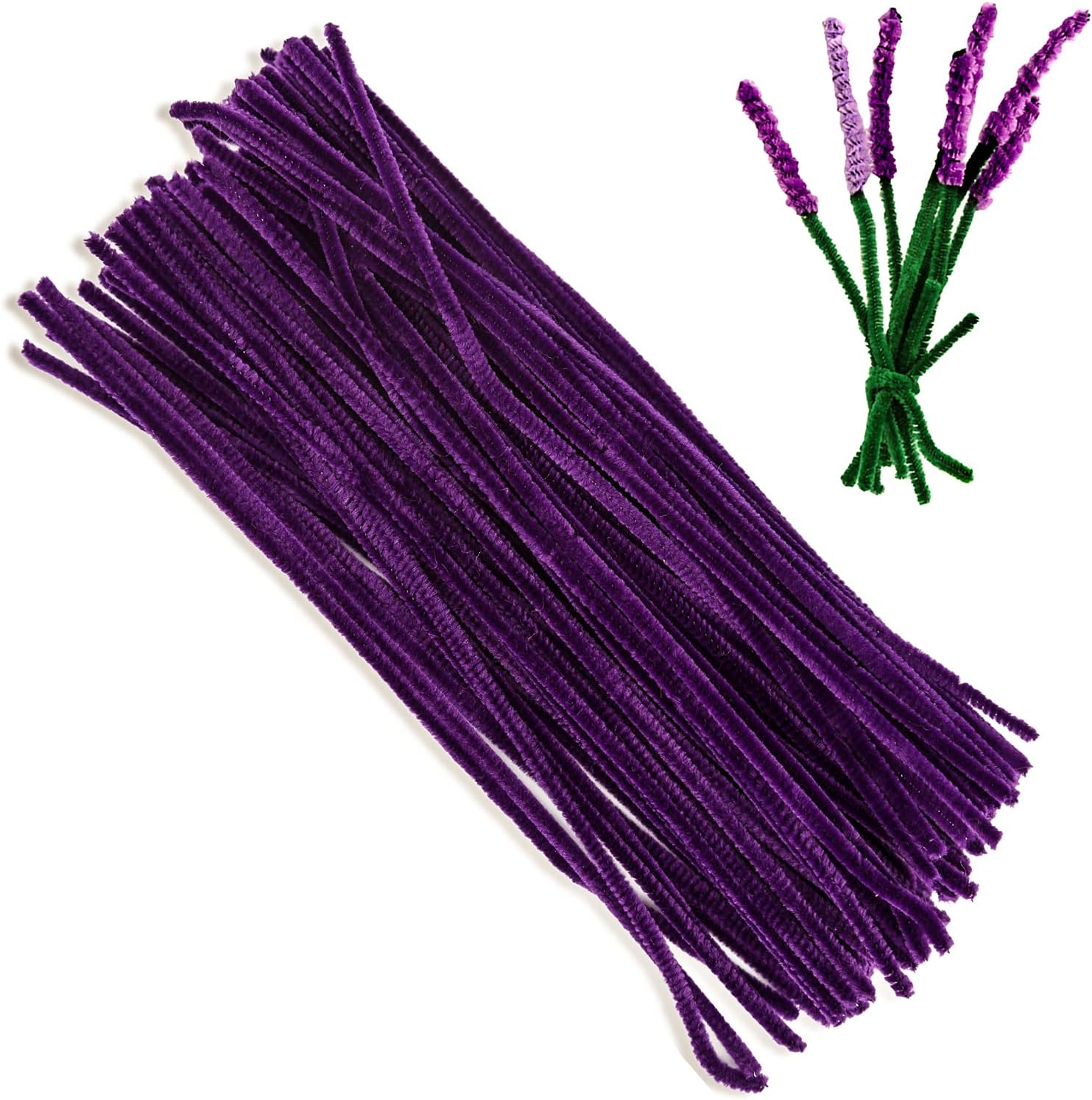 100 Pieces Chenille Stem Set - Solid Color Pipe Cleaners for DIY Arts Crafts Decorations (Purple)
