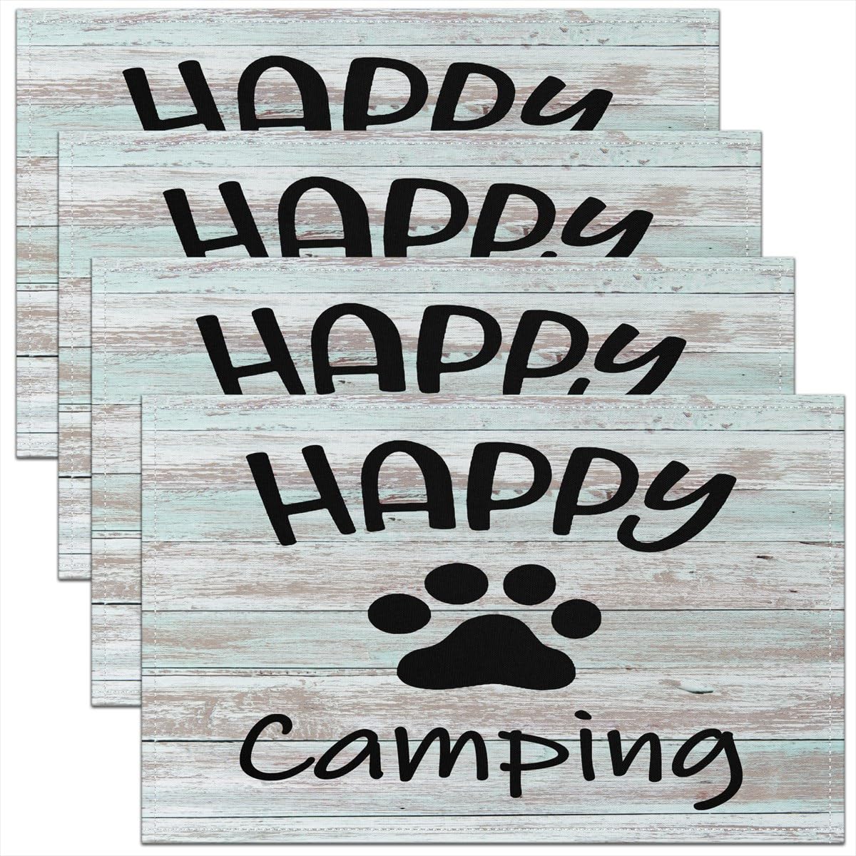 Camper Placemats Set of 4,Happy Camping Placemat for Kitchen Dining Table Indoor Outdoor Cute Dog Paw Table Place Mats, RV Camping Farmhouse Table Mat 45x30cm